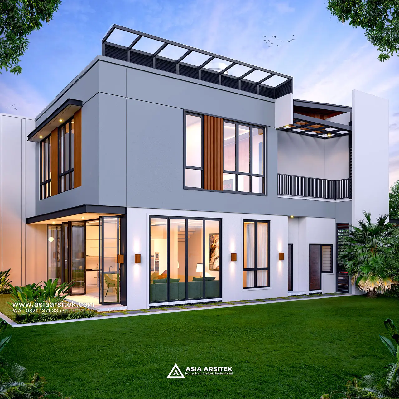 Desain Tampak Samping Rumah Modern 2 Lantai Bapak TR di Cibubur Jakarta Timur