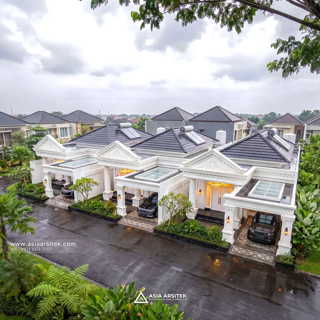 Desain Tampak View Atas Beberapa Unit Perumahan Klasik 1 Lantai Pak NRH di Banjarbaru Kalimantan Selatan