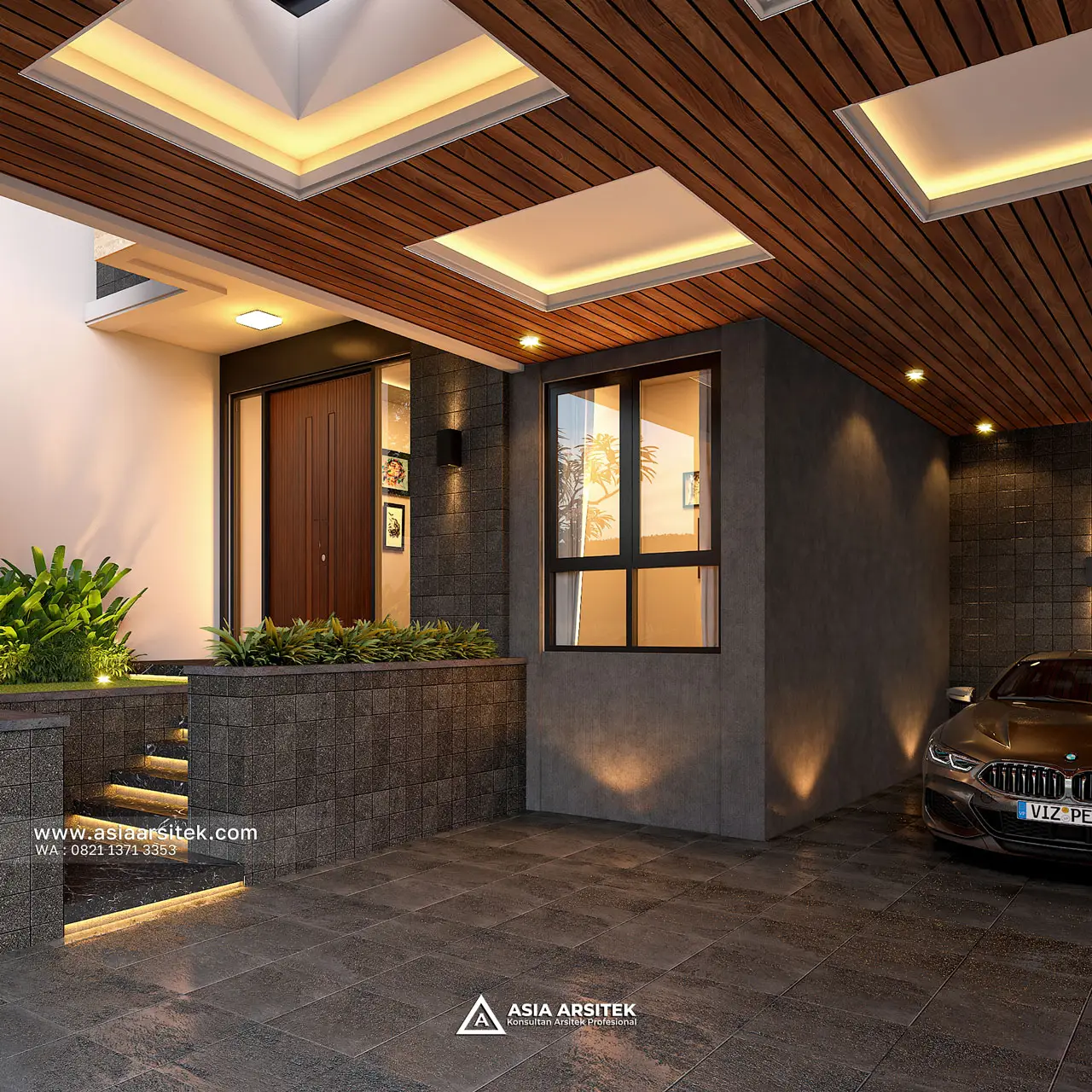 Desain Teras Rumah Modern 2 Lantai Bapak WLY di Kelapa Gading Jakarta Utara