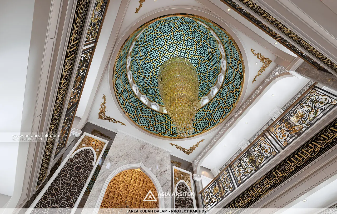 Desain View Area Kubah Dalam Masjid Al Bahri Style Modern 2 Lantai Bapak HDYT di Batujajar Bandung Jawa Barat