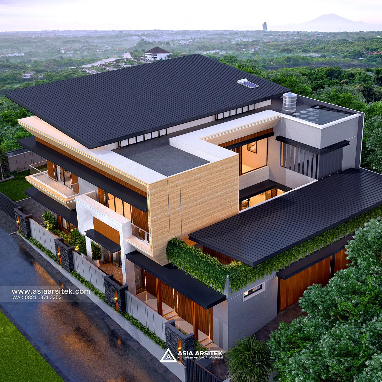 Desain View Atas Belakang Rumah Tropis 2 Lantai Ibu IKRM di Cicurug Sukabumi