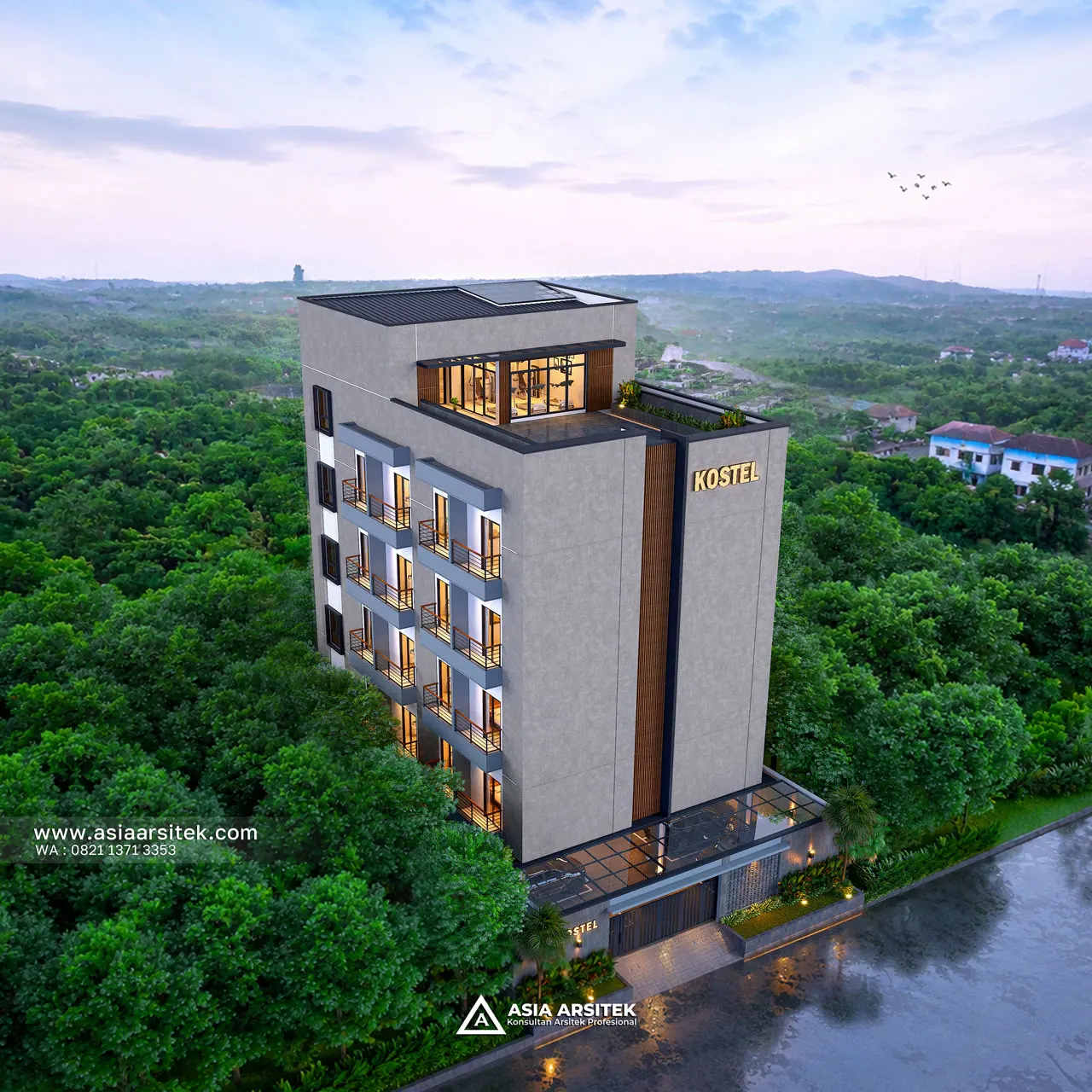 Desain Tampak Atas Kost Modern 5 Lantai Ibu HJ. NRT di Cilandak Barat Jakarta Selatan