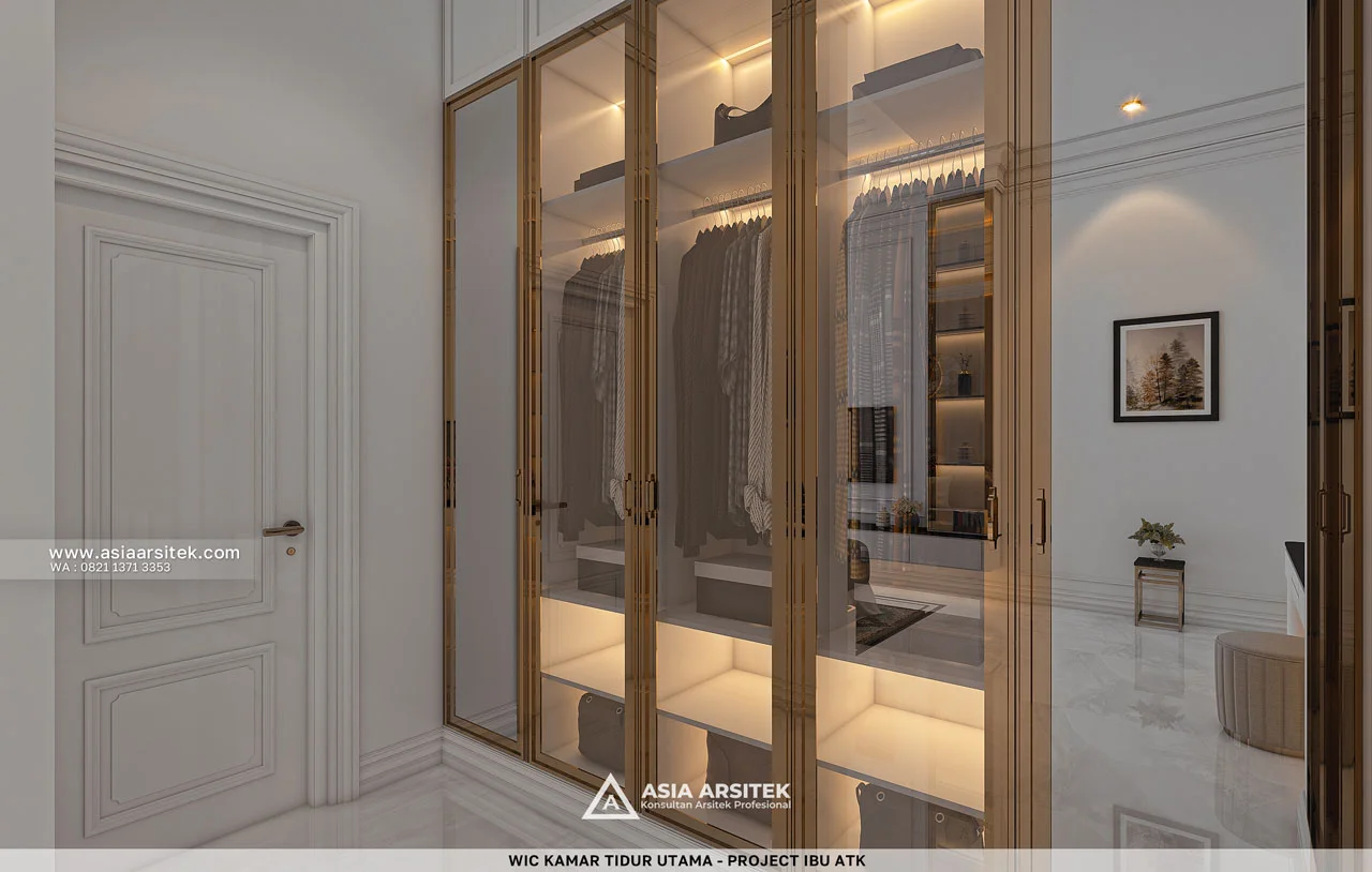 Desain WIC Kamar Tidur Utama Rumah Klasik 1 Lantai Ibu ATK di Sawangan Depok