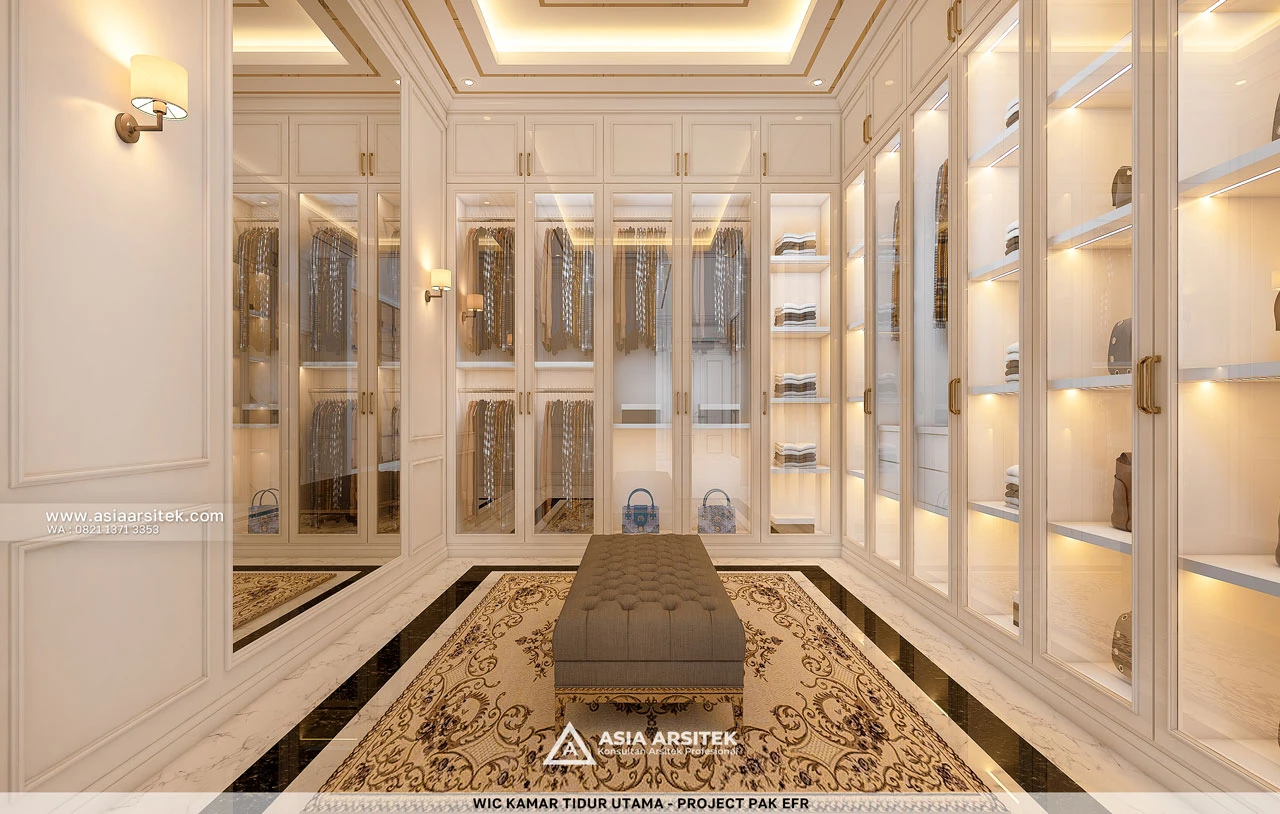 Desain WIC Kamar Tidur Utama Rumah Klasik 2 Lantai Bapak EFR di Palembang Sumatra Selatan