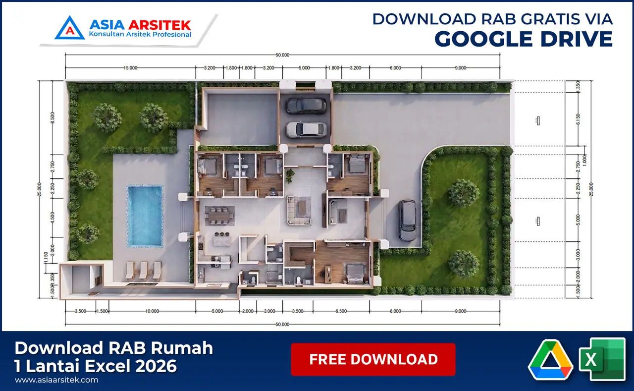 Contoh denah RAB Rumah 1 Lantai Excel 2026