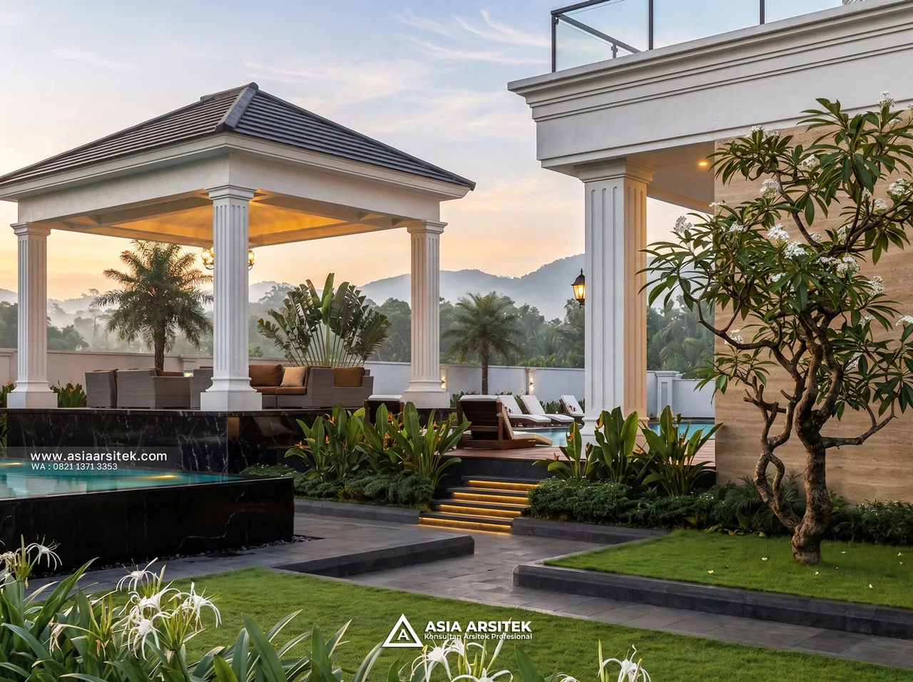 Desain Belakang Villa Mansion Mewah 2 Lantai Bapak EB di Sentul City Bogor