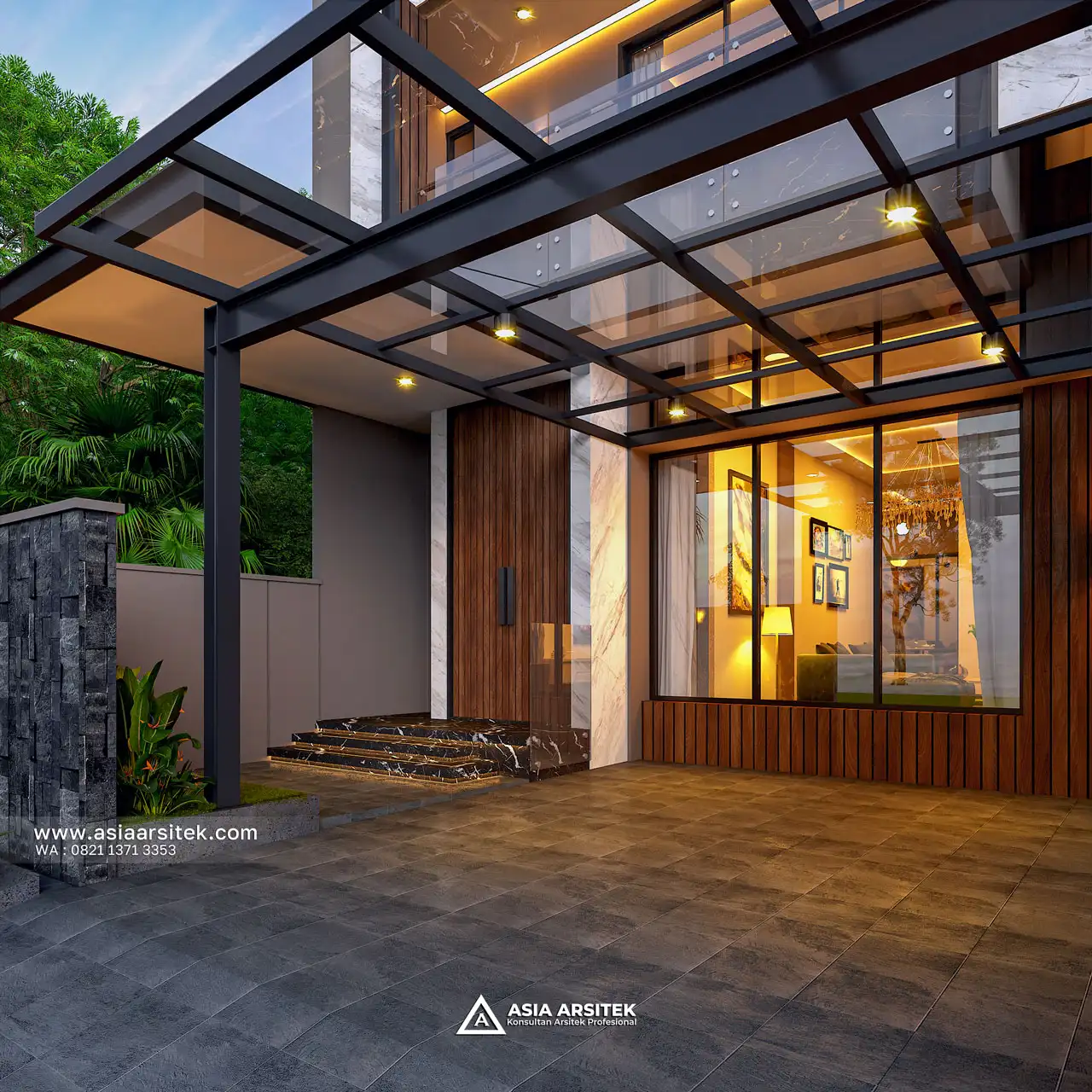 Desain Carport Rumah Minimalis Modern 2 Lantai Bapak WLY di Cengkareng Barat Jakarta Barat