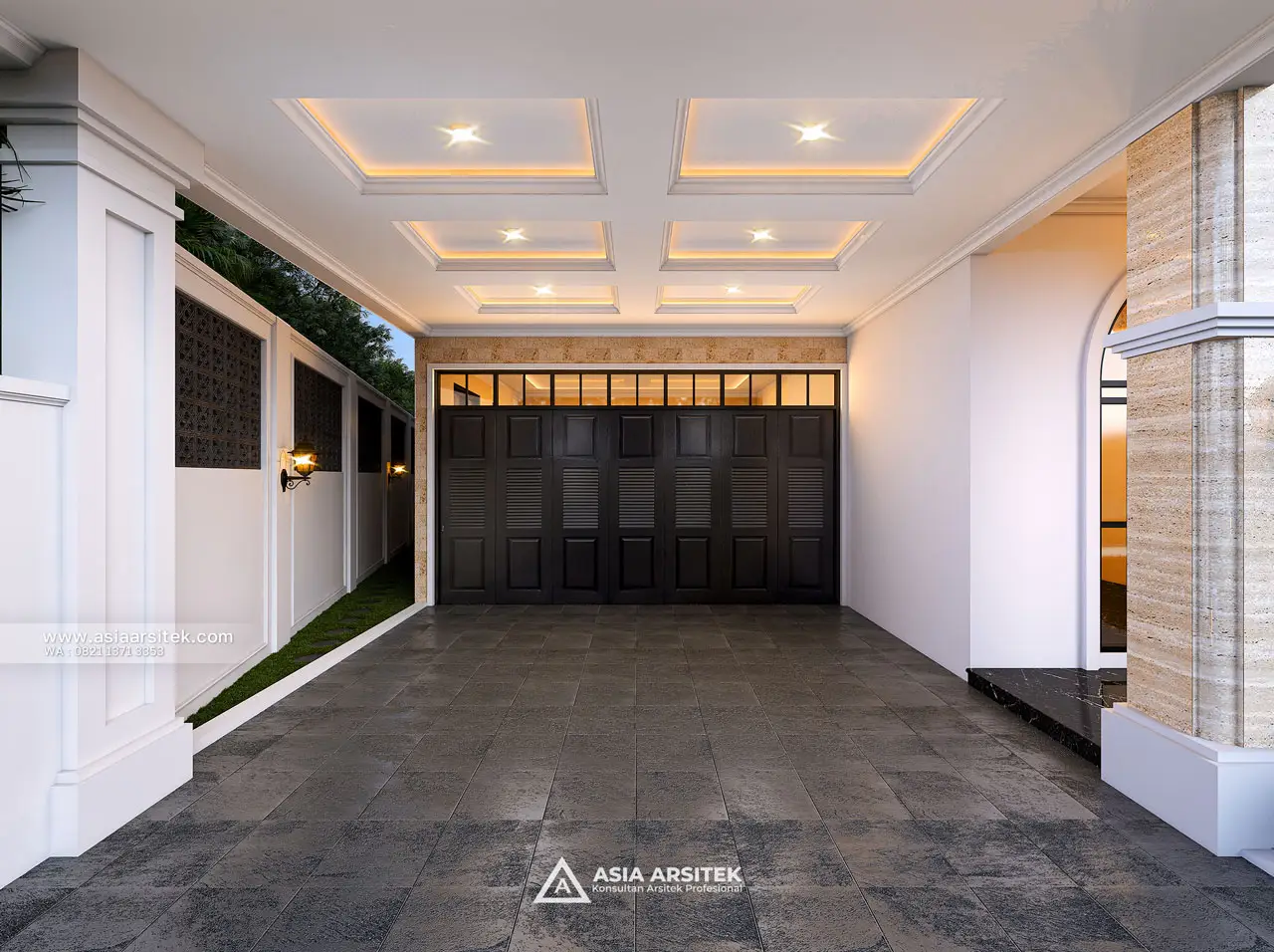 Desain Carport Rumah Tropis 2 Lantai Bapak RZ di Pulo Gebang Jakarta Timur