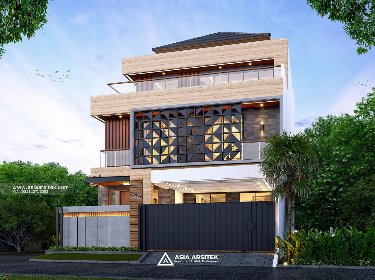 Desain Depan Rumah Modern 3 Lantai Bapak SFL di Bintara Bekasi