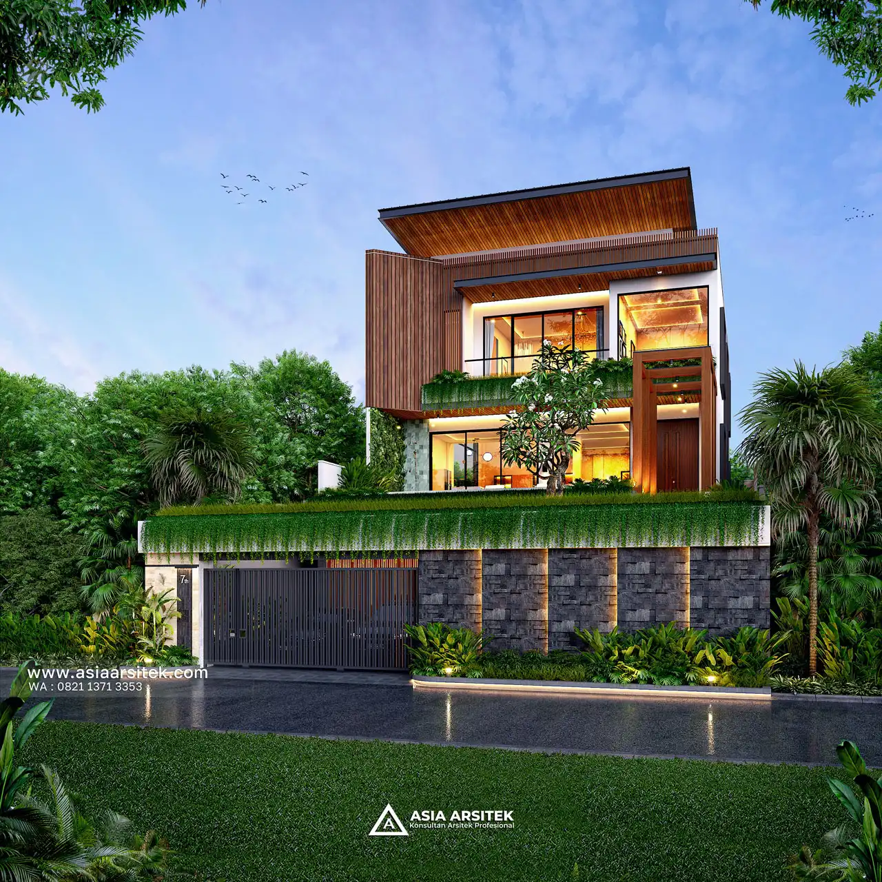 Desain Depan Rumah Modern Mewah 3 Lantai Ibu LDY di Uluwatu Bali