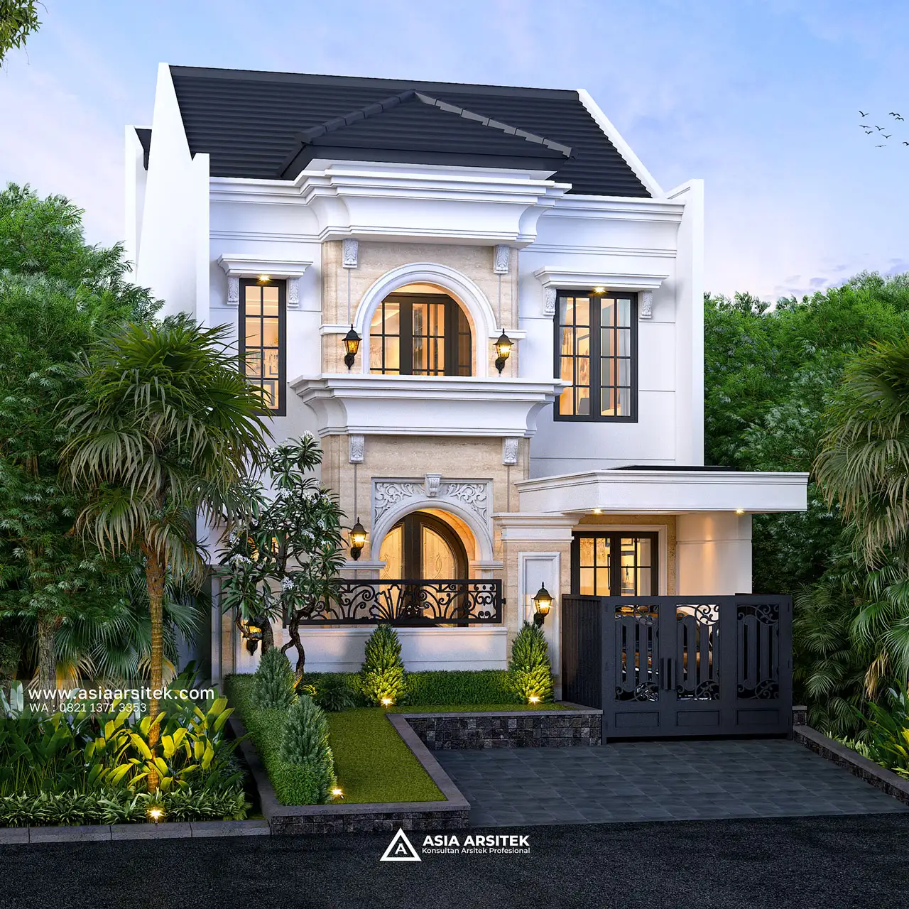 Desain Depan Rumah Tropis 2 Lantai Bapak GNY di Duren Sawit Jakarta Timur