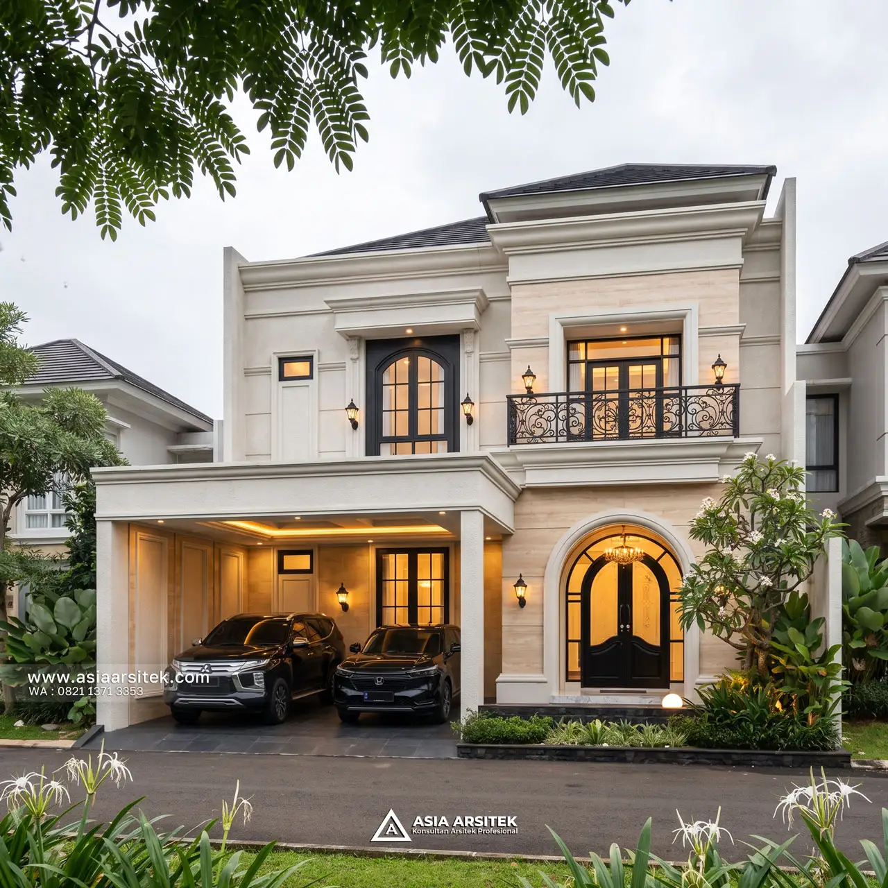 Desain Depan Rumah Tropis 2 Lantai Bapak RR di Balikpapan Kalimantan Timur