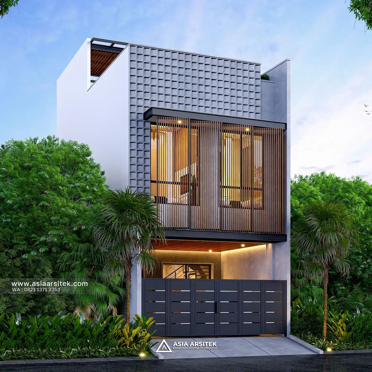 Desain Depan Samping Rumah Minimalis Modern 3 Lantai Ibu ANTS di Kalideres Jakarta Barat