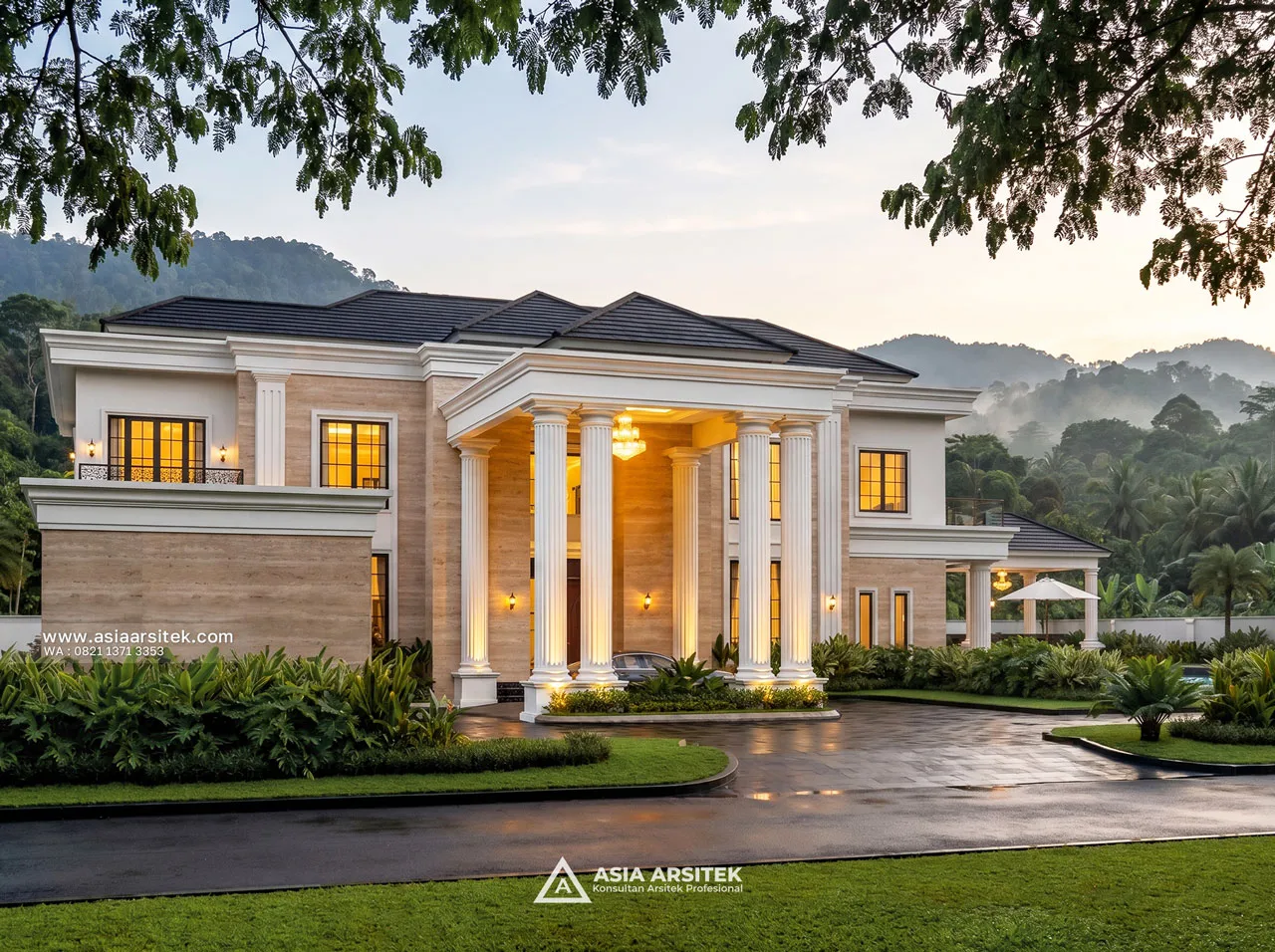 Desain Depan Villa Mansion Mewah 2 Lantai Bapak EB di Sentul City Bogor