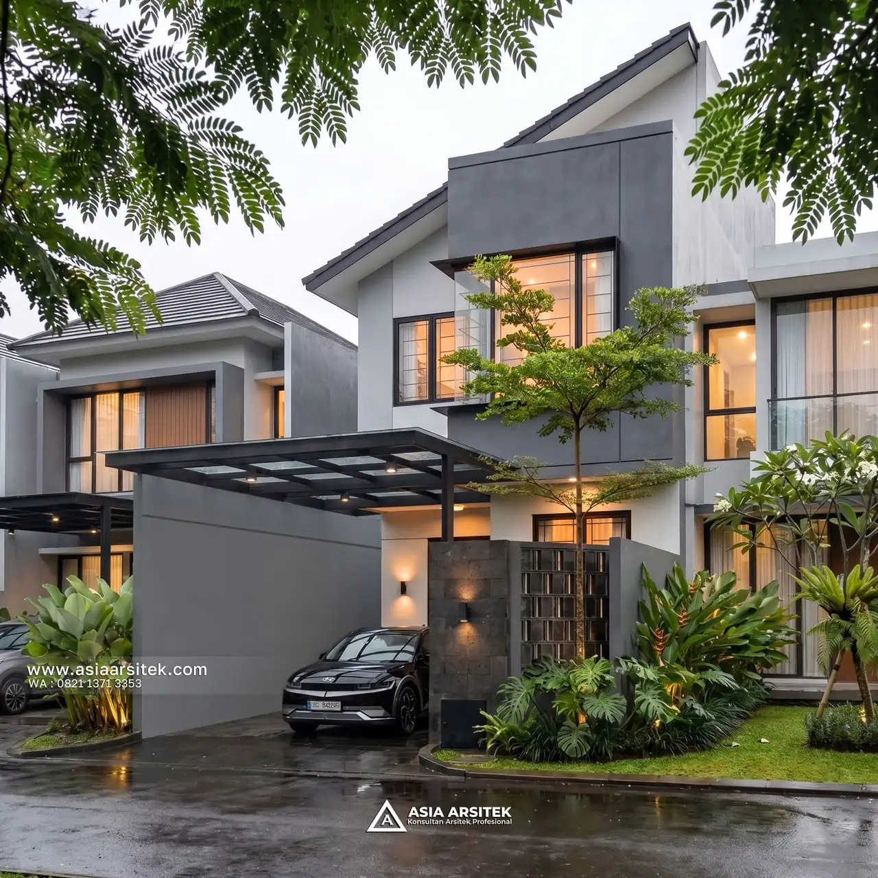 Desain Fasad Depan Rumah Minimalis Modern 2 Lantai Ibu KA di Jakarta Pusat