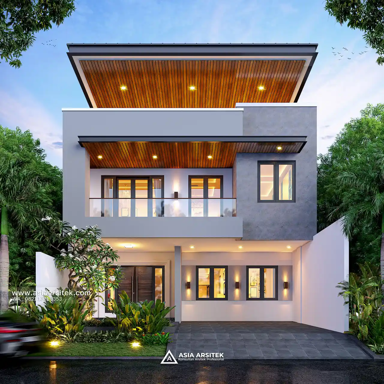 Desain Fasad Depan Rumah Minimalis Modern 3 Lantai Bapak LO di Kalideres Jakarta Barat