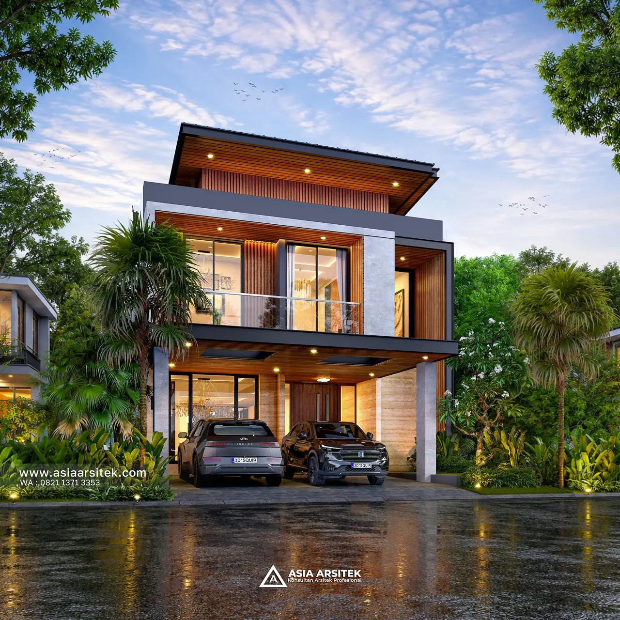 Desain Fasad Depan Rumah Modern 2 Lantai Bapak AFR di BSD Tangerang Selatan
