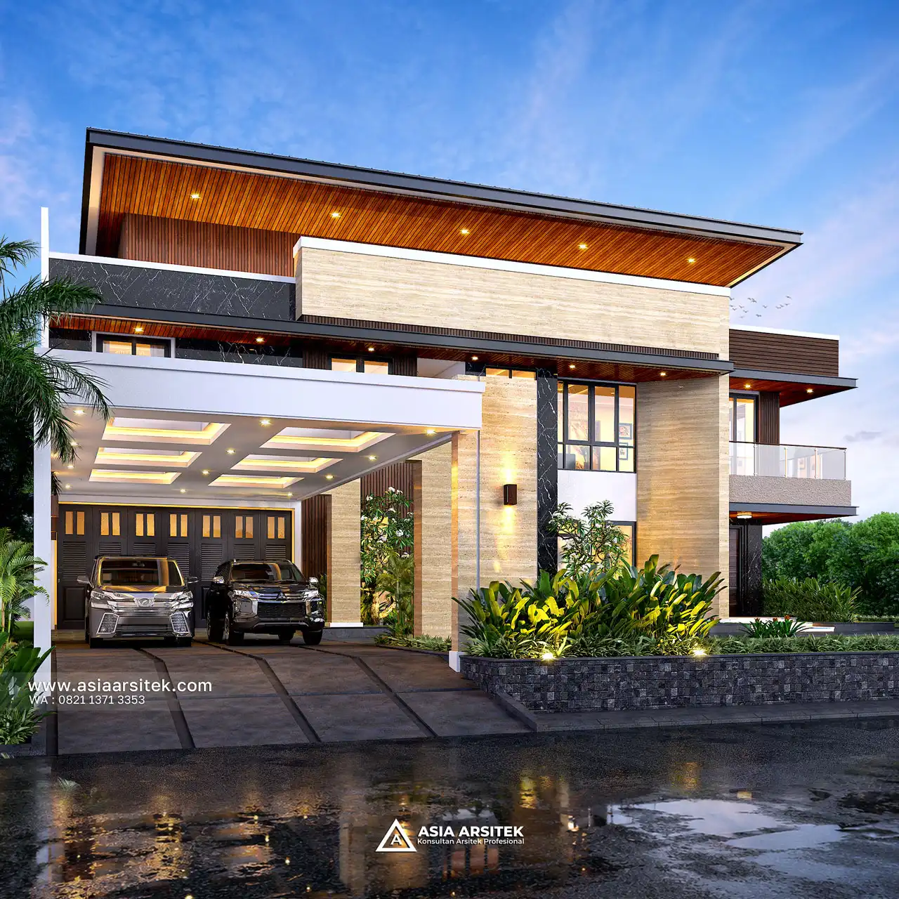 Desain Fasad Depan Rumah Modern 2 Lantai Bapak JHNT di Jatimakmur Bekasi