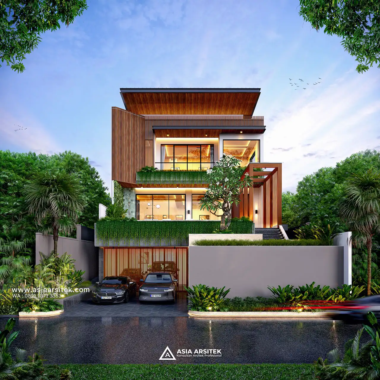 Desain Fasad Depan Rumah Modern Mewah 3 Lantai Ibu LDY di Uluwatu Bali