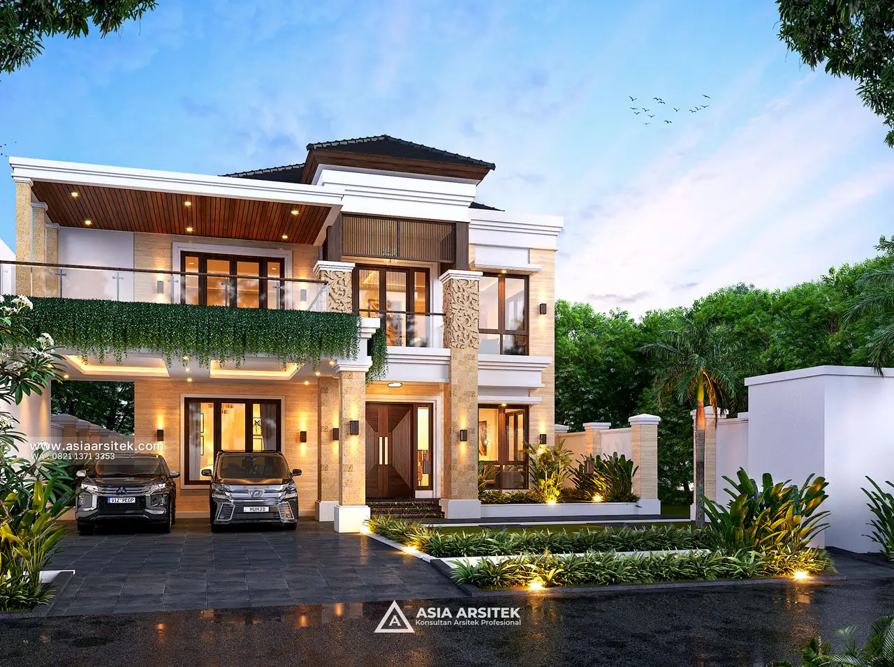Desain Fasad Rumah Tropis 2 Lantai Bapak BDR di Pererenan Badung Bali