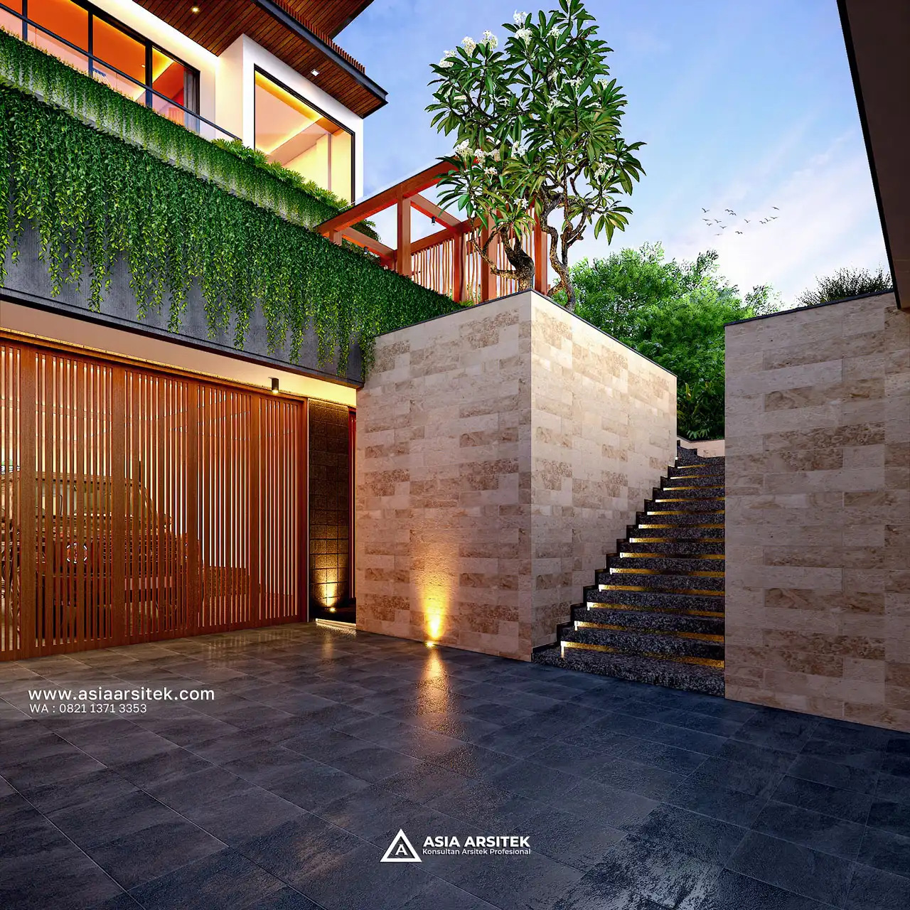 Desain Garasi Rumah Modern Mewah 3 Lantai Ibu LDY di Uluwatu Bali