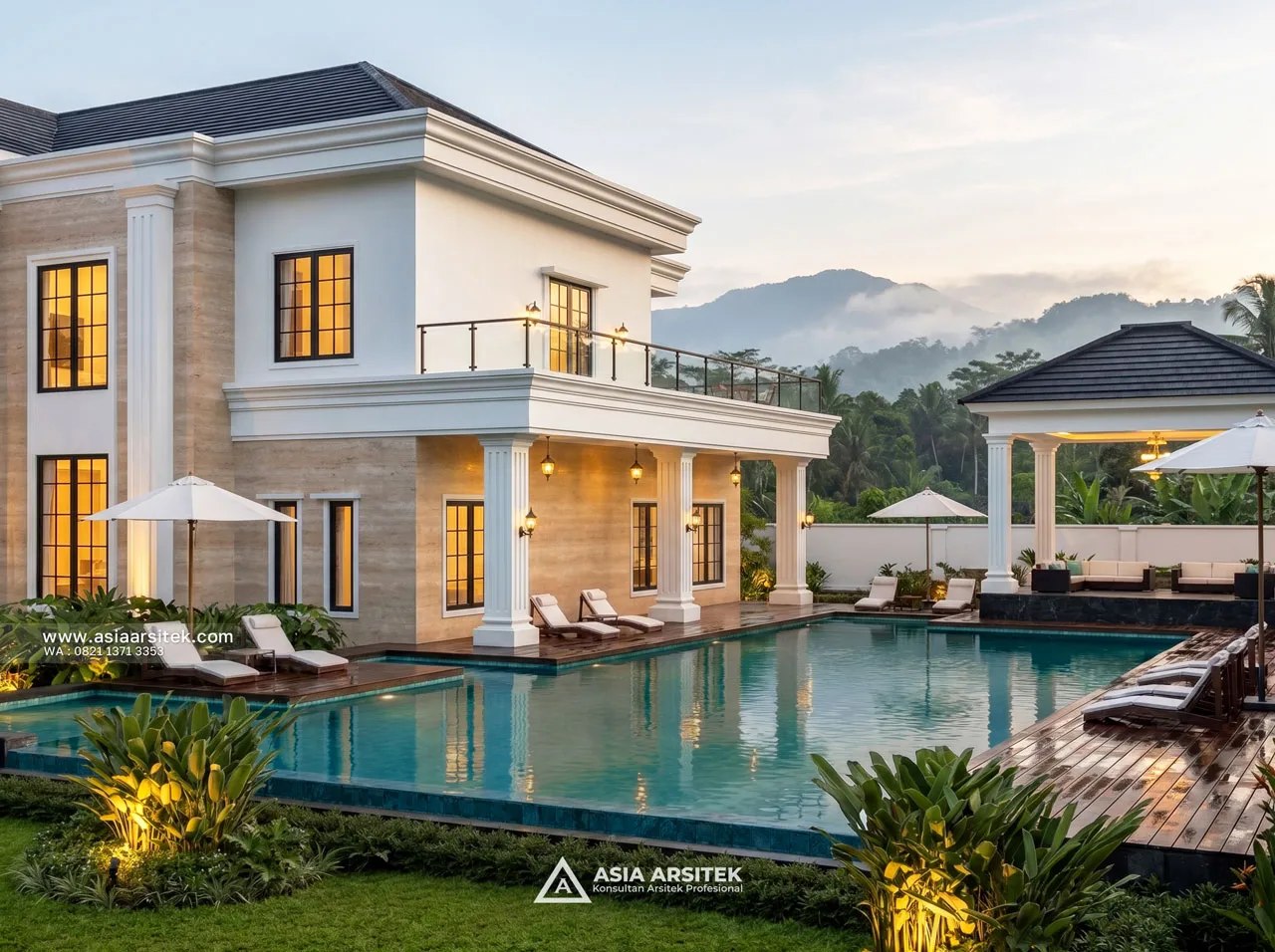 Desain Kolam Renang Villa Mansion Mewah 2 Lantai Bapak EB di Sentul City Bogor