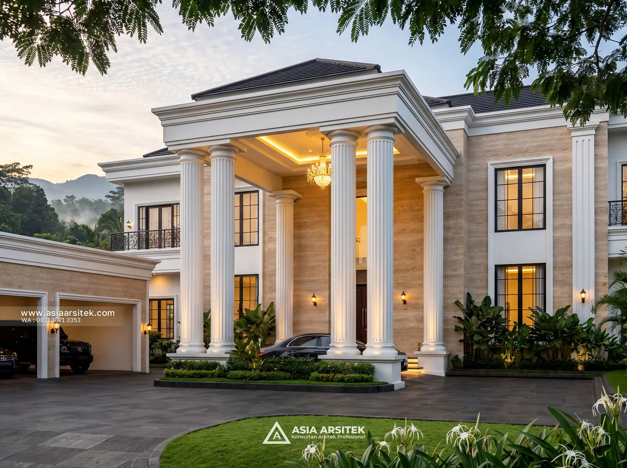 Desain Pilar Depan Villa Mansion Mewah 2 Lantai Bapak EB di Sentul City Bogor