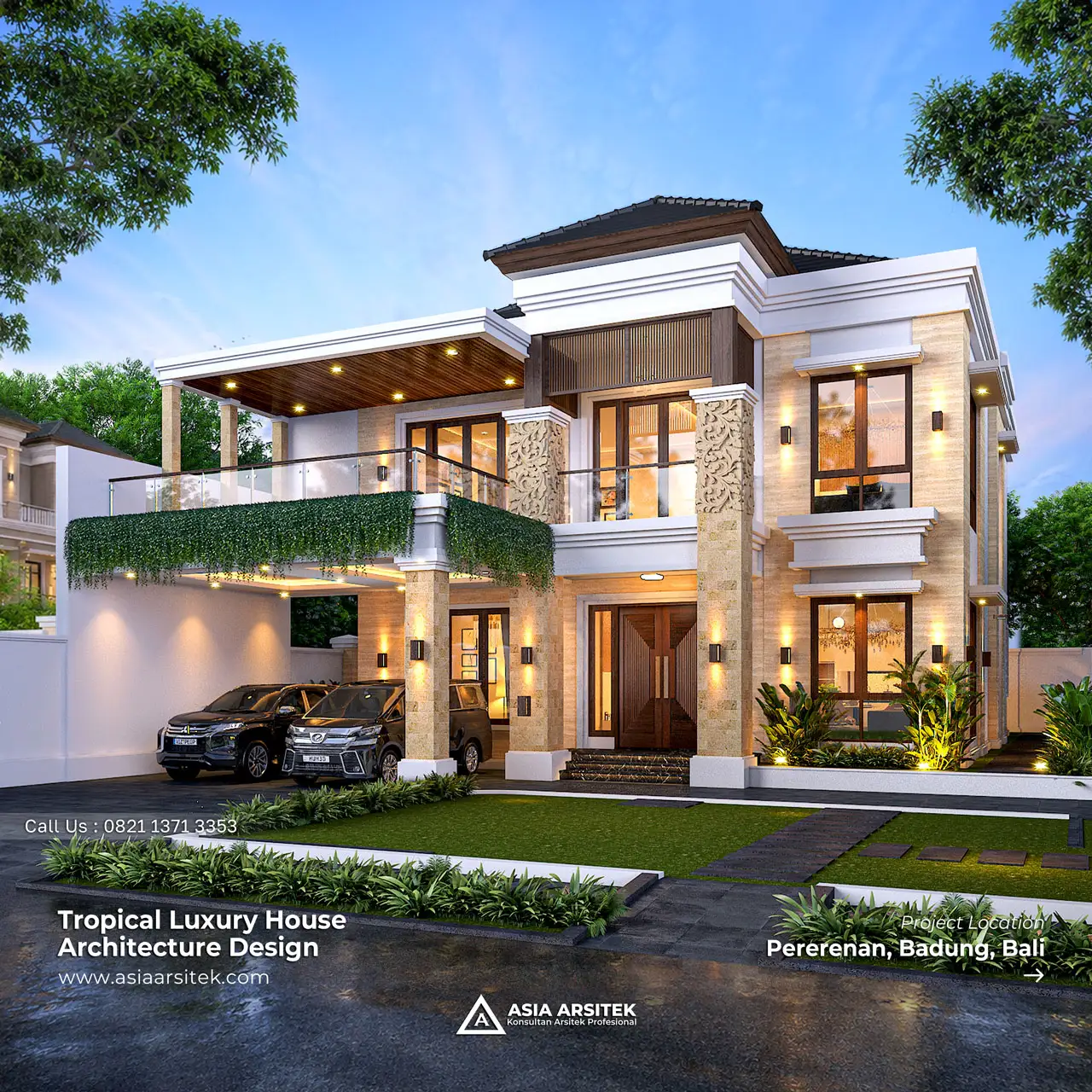 Desain Rumah Tropis 2 Lantai Bapak BDR di Pererenan Badung Bali
