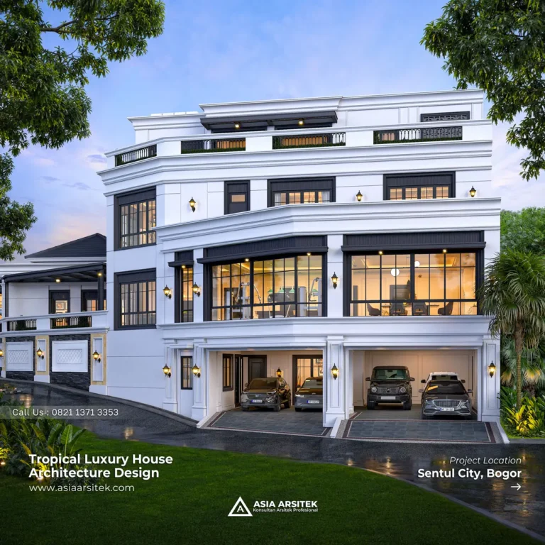Desain Rumah Tropis 3 Lantai Bapak DMS di Sentul City Bogor