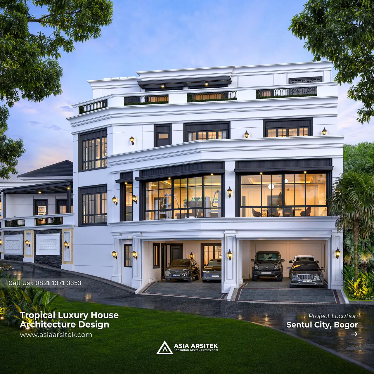 Desain Rumah Tropis 3 Lantai Bapak DMS di Sentul City Bogor