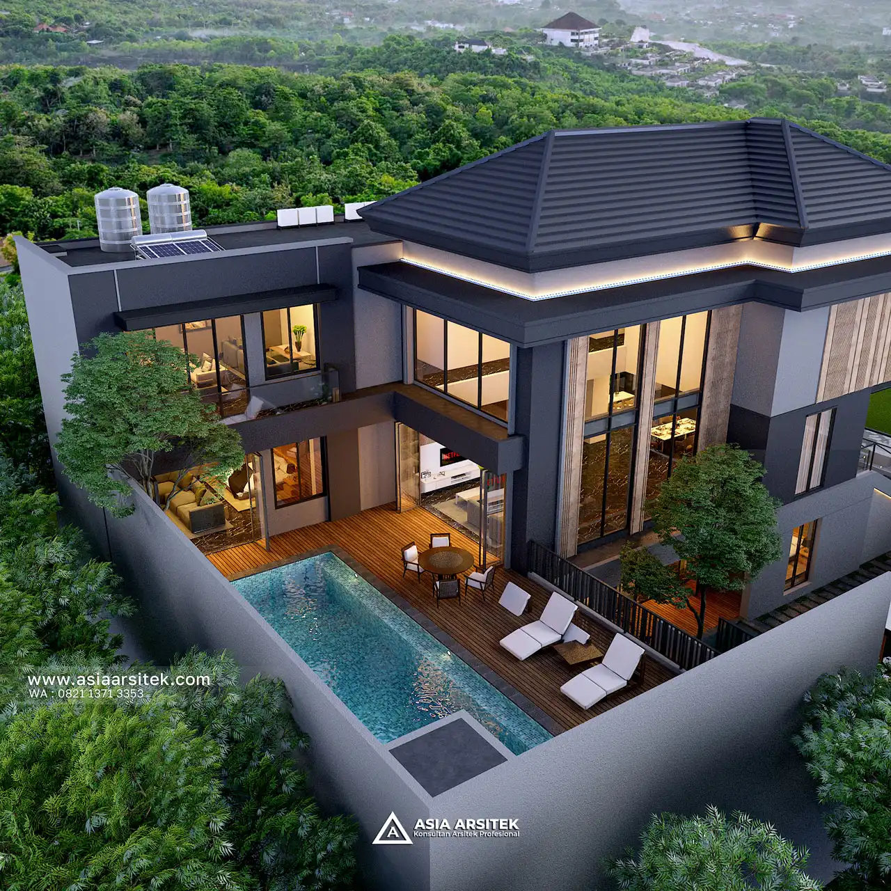 Desain Tampak Atas Belakang Rumah Modern 3 Lantai Ibu LS di BSD Tangerang Selatan