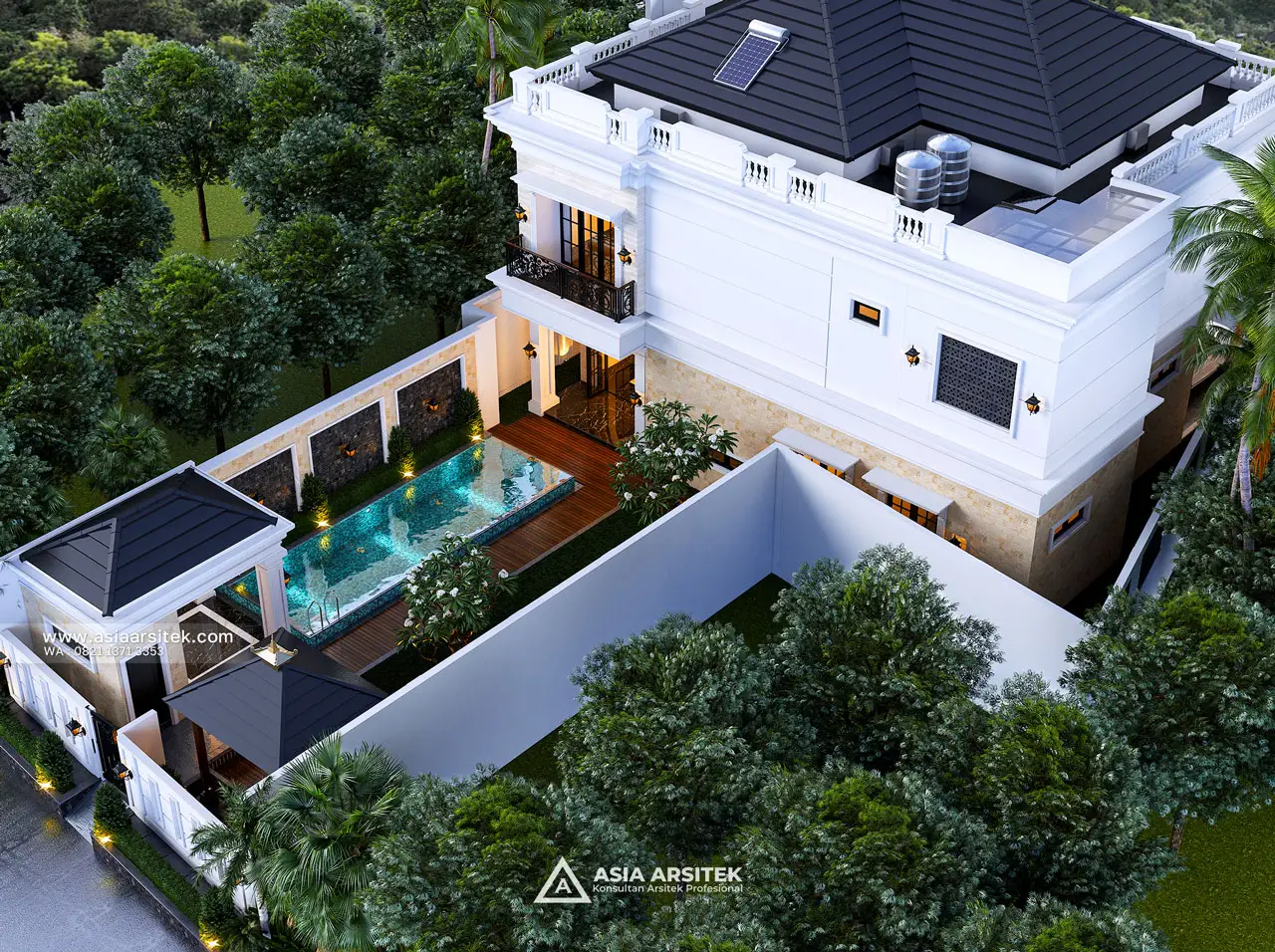Desain Tampak Atas Belakang Rumah Tropis 2 Lantai Bapak RZ di Pulo Gebang Jakarta Timur