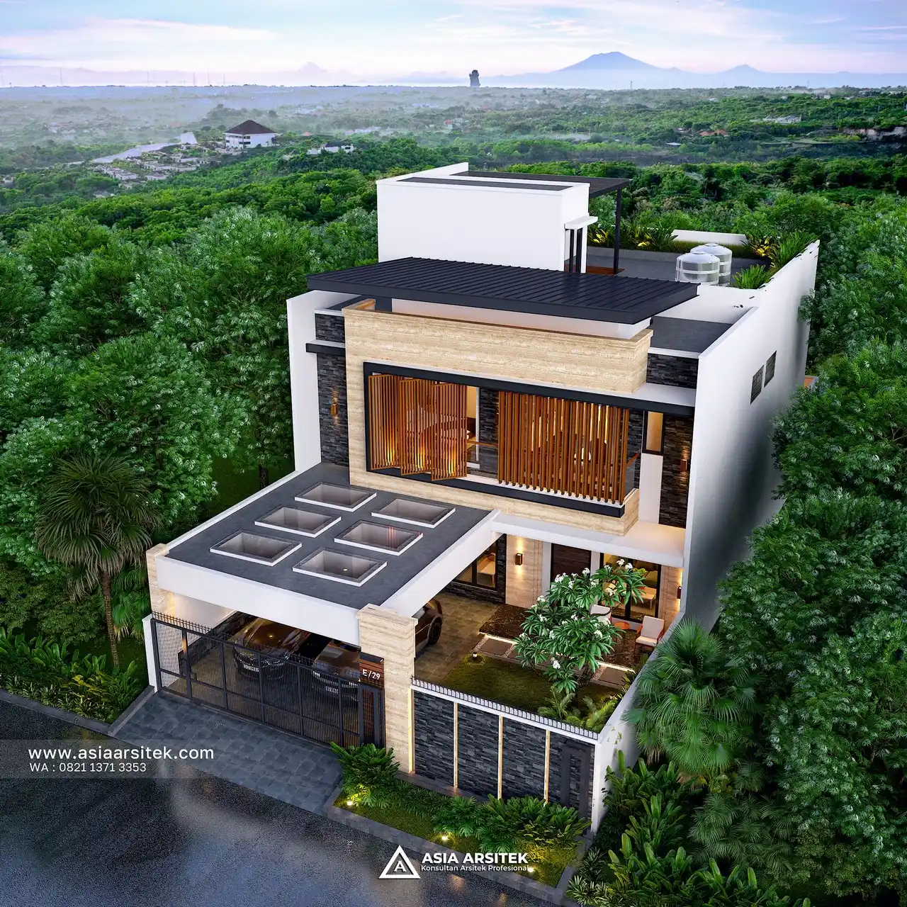 Desain Tampak Atas Depan Rumah Minimalis Modern 2 Lantai Bapak HRM di Duren Sawit Jakarta Timur