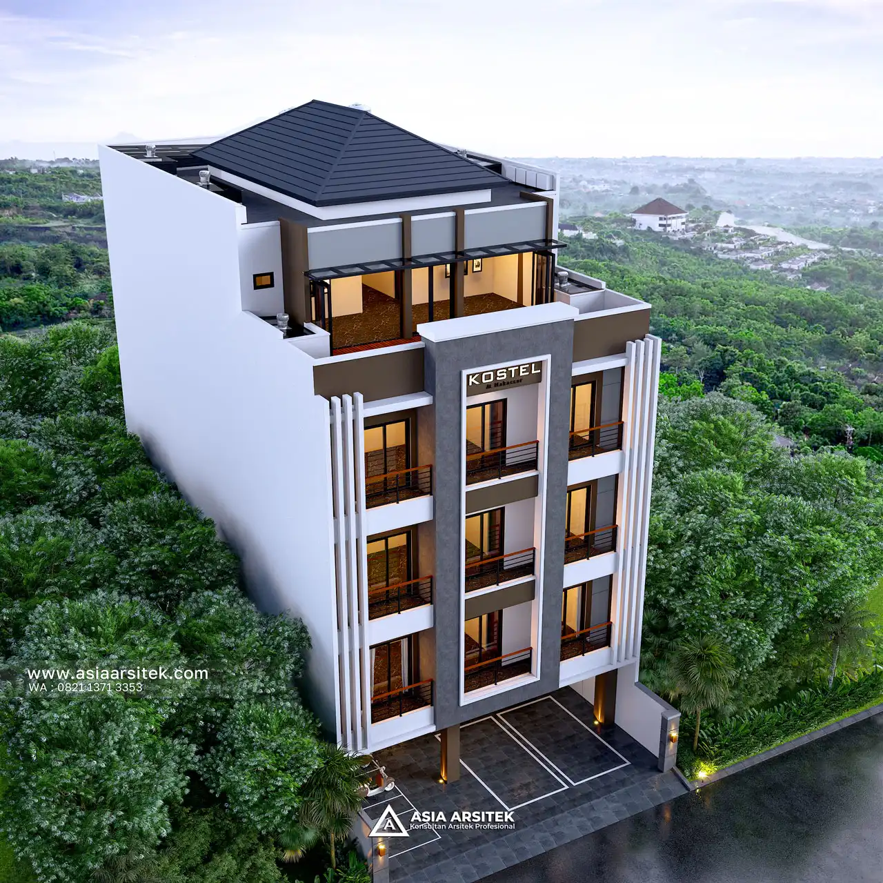 Desain Tampak Atas Rumah Kost 5 Lantai Bapak ROR di Makassar Sulawesi Selatan