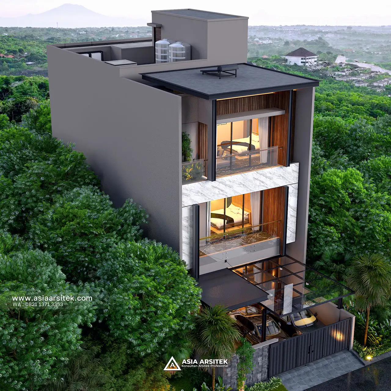 Desain Tampak Atas Rumah Minimalis Modern 2 Lantai Bapak WLY di Cengkareng Barat Jakarta Barat