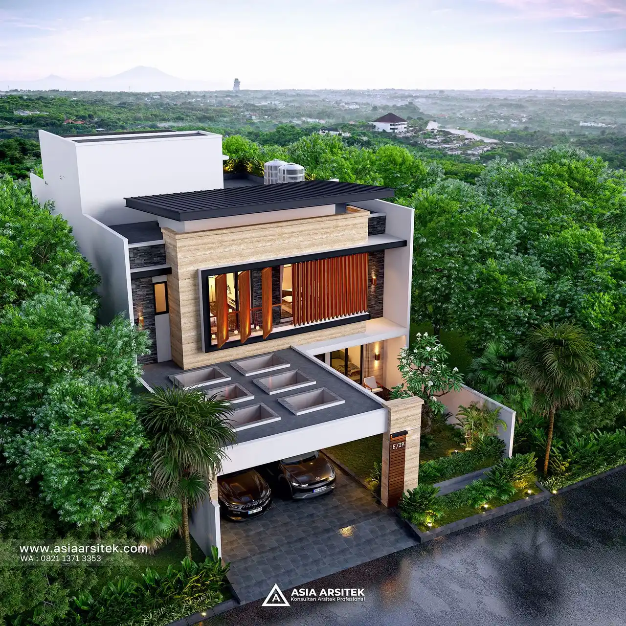 Desain Tampak Atas Rumah Minimalis Modern 2 Lantai Bapak HRM di Duren Sawit Jakarta Timur
