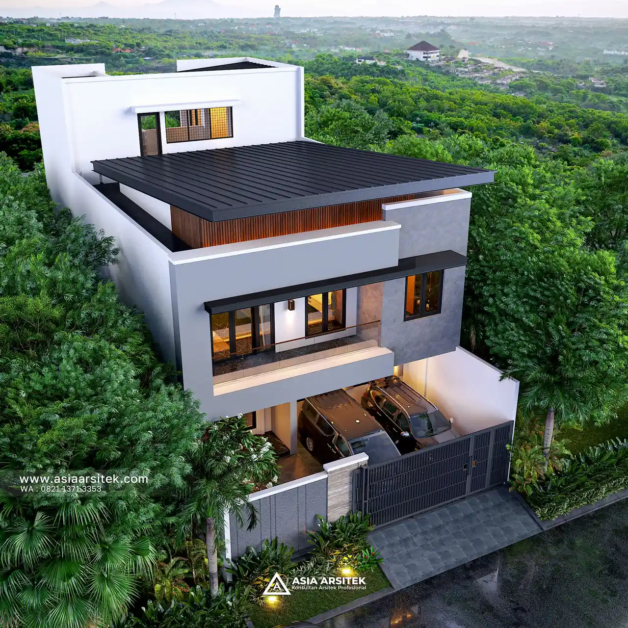 Desain Tampak Atas Rumah Minimalis Modern 3 Lantai Bapak LO di Kalideres Jakarta Barat