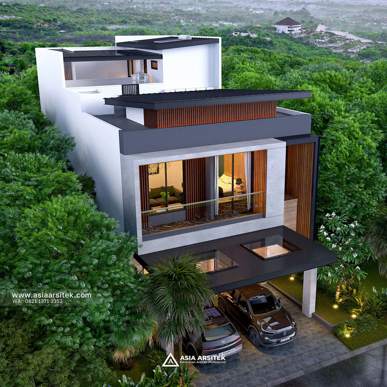 Desain Tampak Atas Rumah Modern 2 Lantai Bapak AFR di BSD Tangerang Selatan