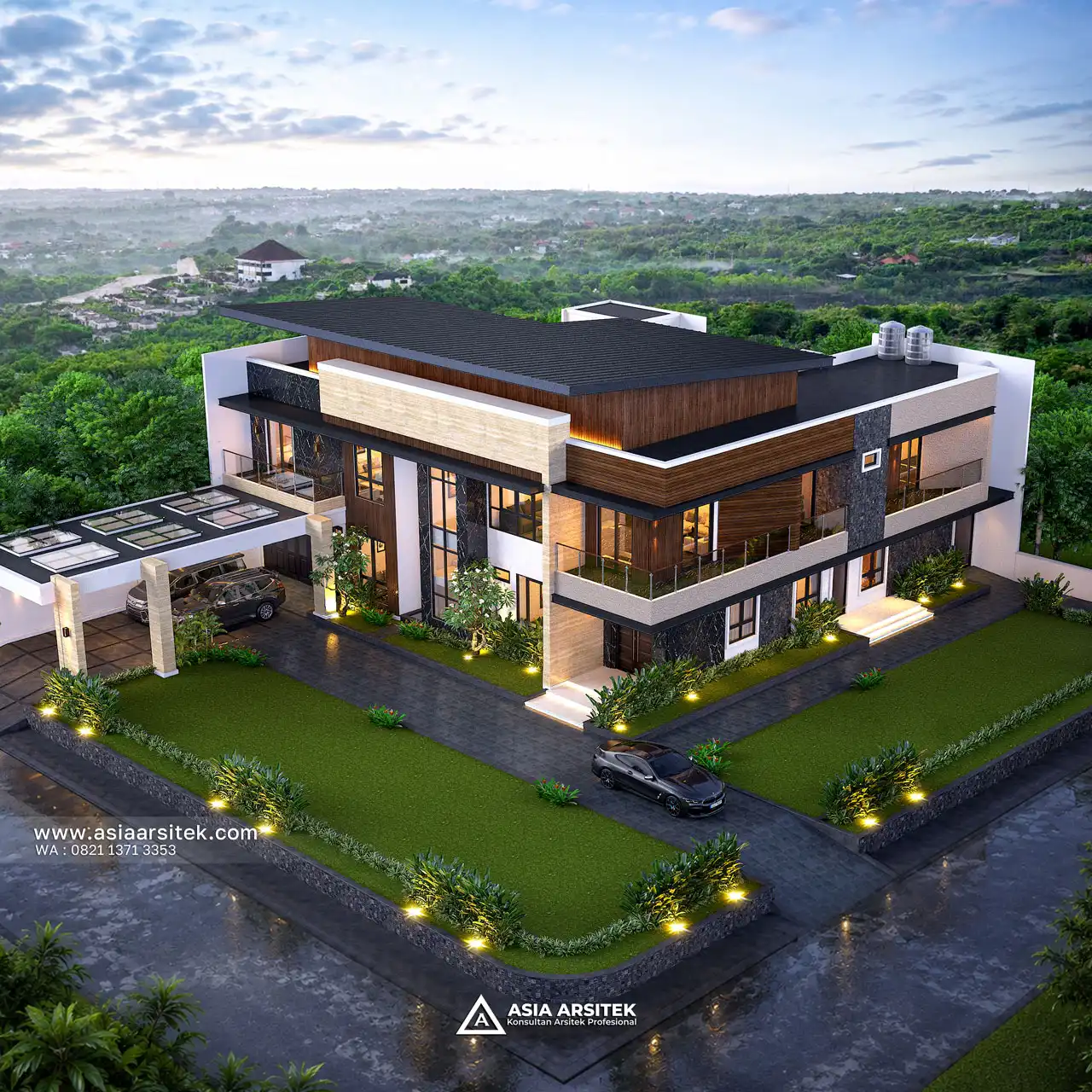 Desain Tampak Atas Rumah Modern 2 Lantai Bapak JHNT di Jatimakmur Bekasi