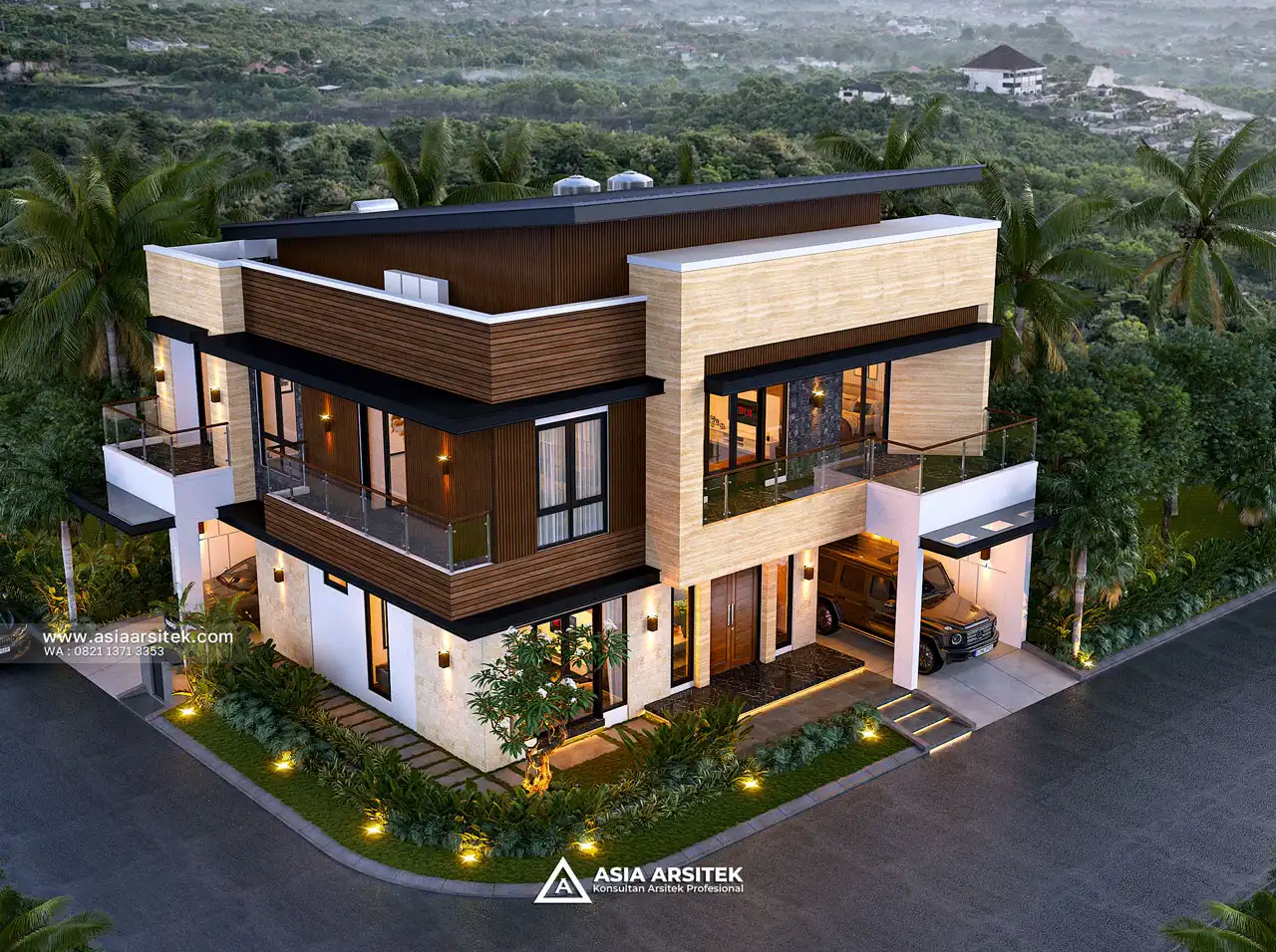 Desain Tampak Atas Rumah Modern 2 Lantai Ibu SSN di Cileungsi Bogor