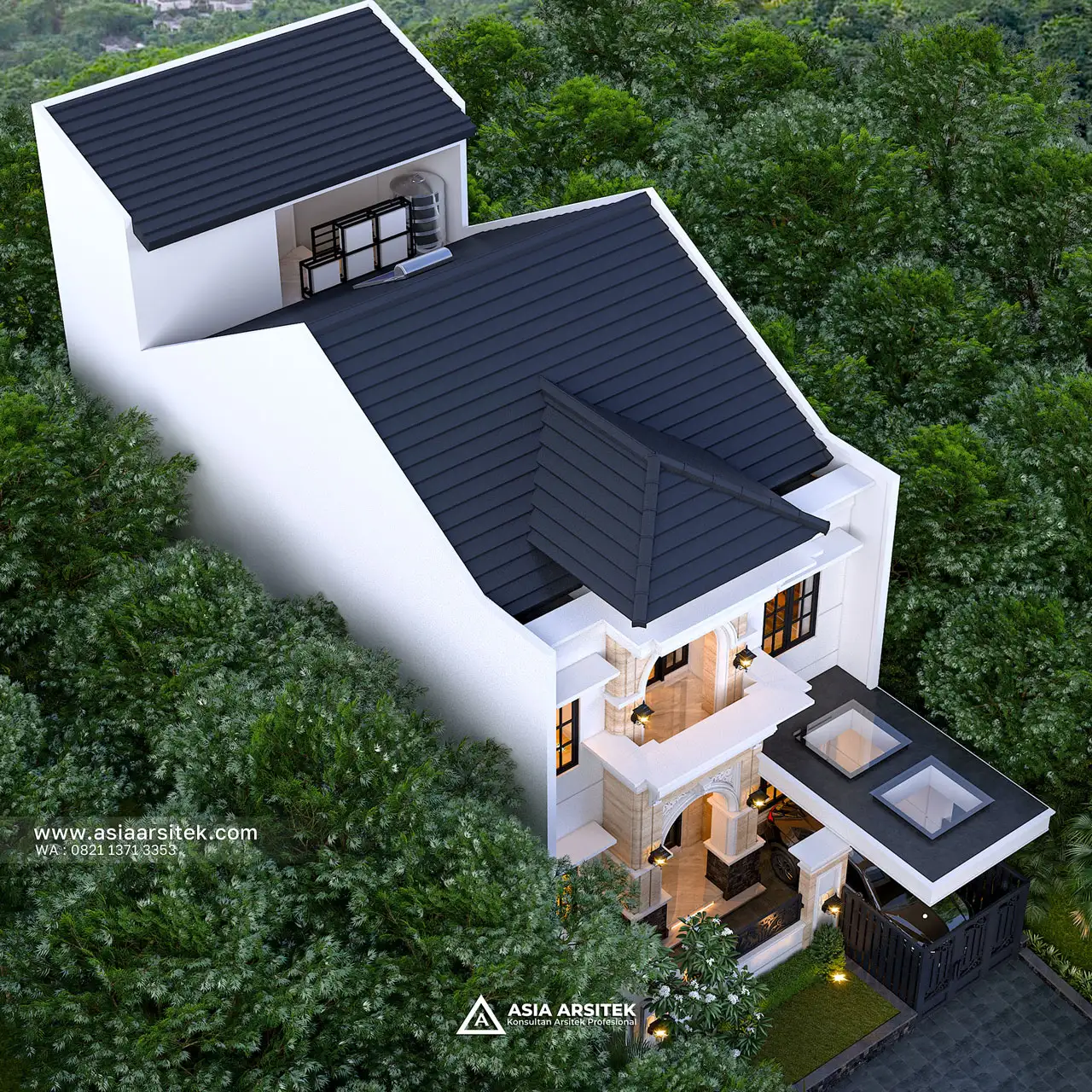 Desain Tampak Atas Rumah Tropis 2 Lantai Bapak GNY di Duren Sawit Jakarta Timur
