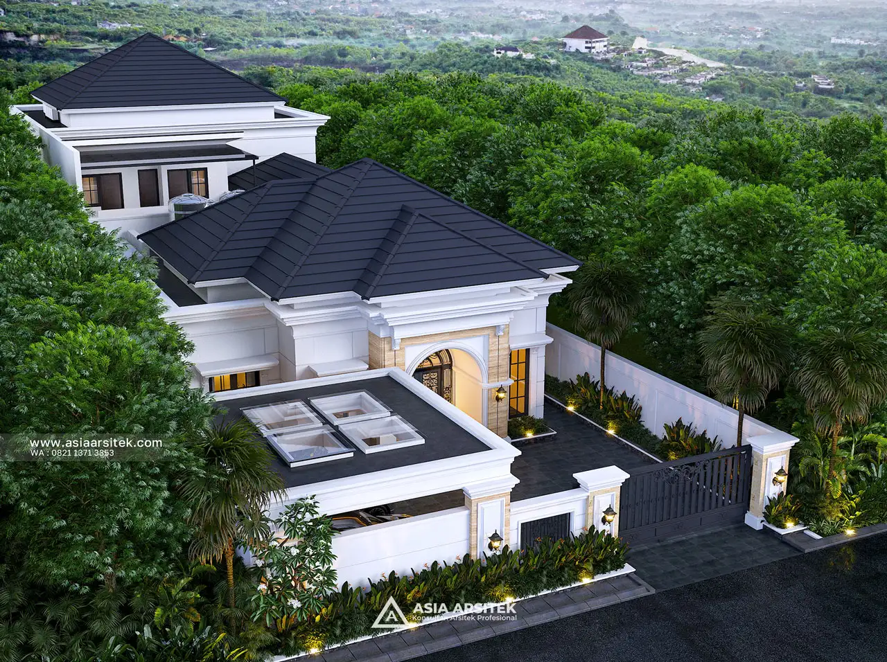 Desain Tampak Atas Rumah Tropis 2 Lantai Bapak RMF di Cipayung Jakarta Timur