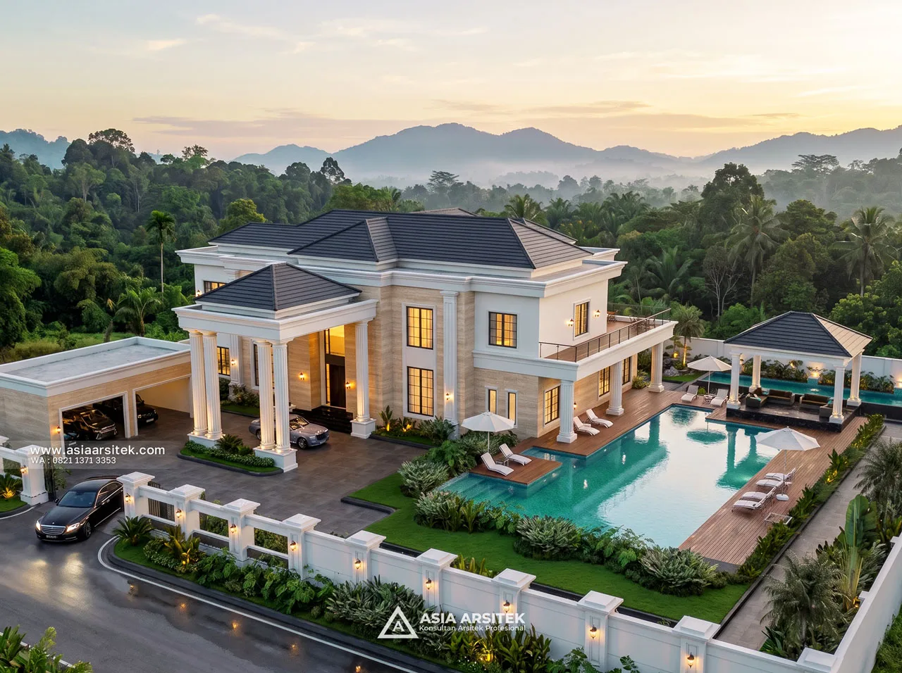 Desain Tampak Atas Villa Mansion Mewah 2 Lantai Bapak EB di Sentul City Bogor