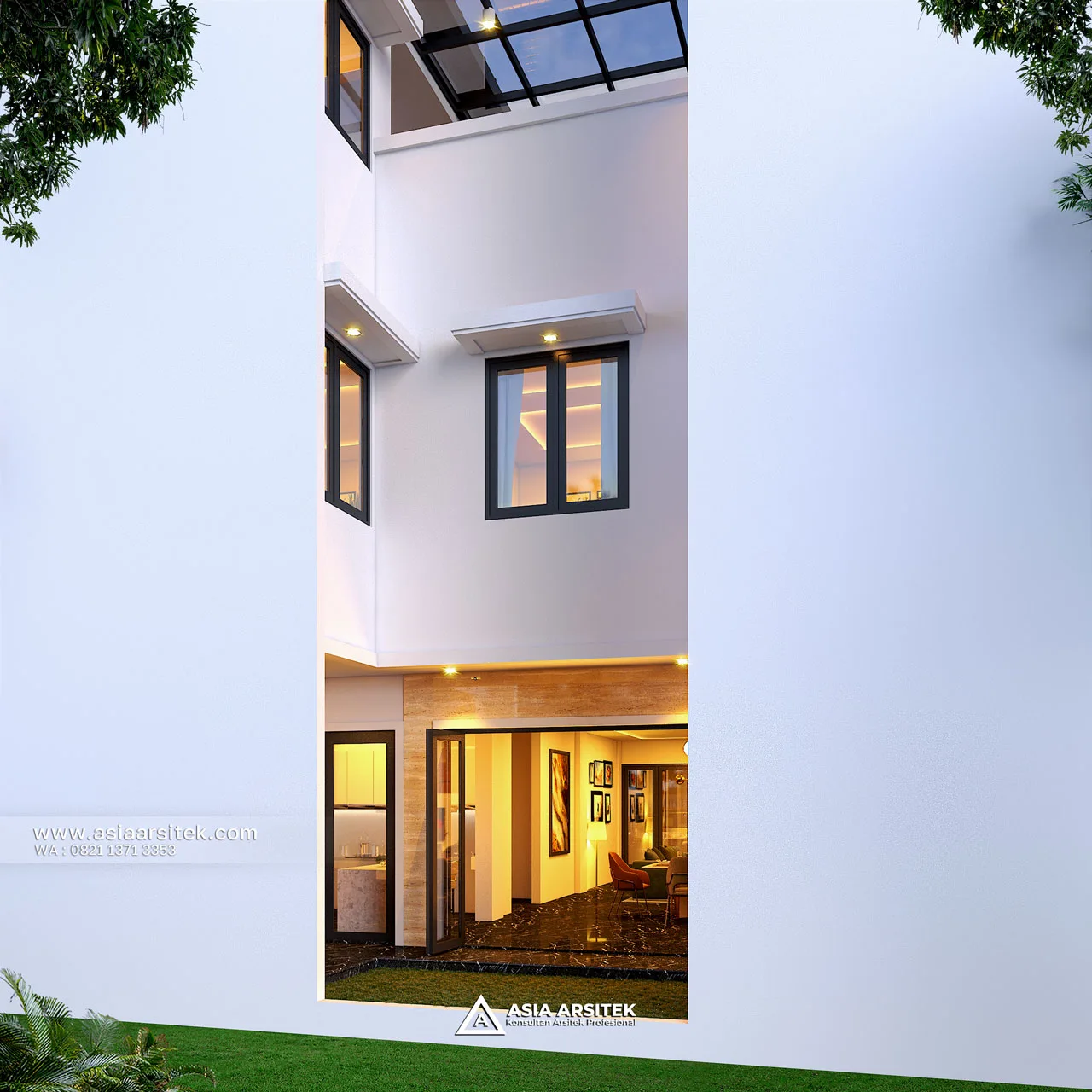 Desain Tampak Belakang Rumah Minimalis Modern 3 Lantai Bapak LO di Kalideres Jakarta Barat