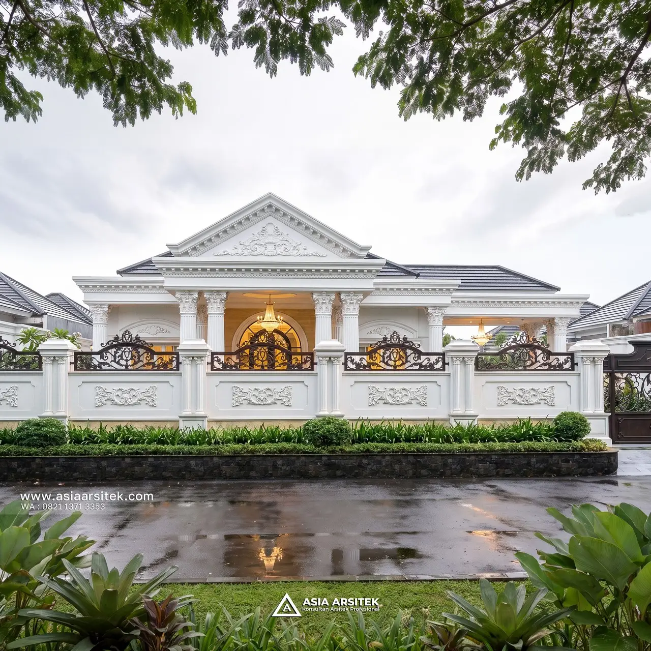 Desain Tampak Depan Pagar Rumah Klasik 1 Lantai Bapak DV di Pulang Pisau Kalimantan Tengah