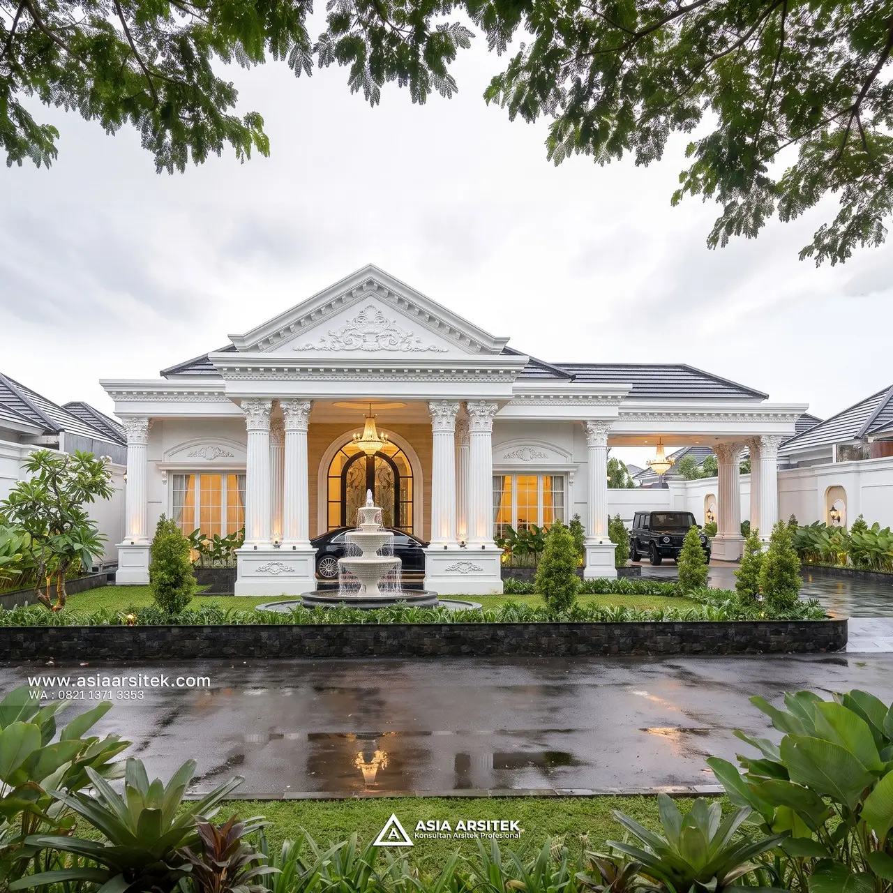 Desain Tampak Depan Rumah Klasik 1 Lantai Bapak DV di Pulang Pisau Kalimantan Tengah