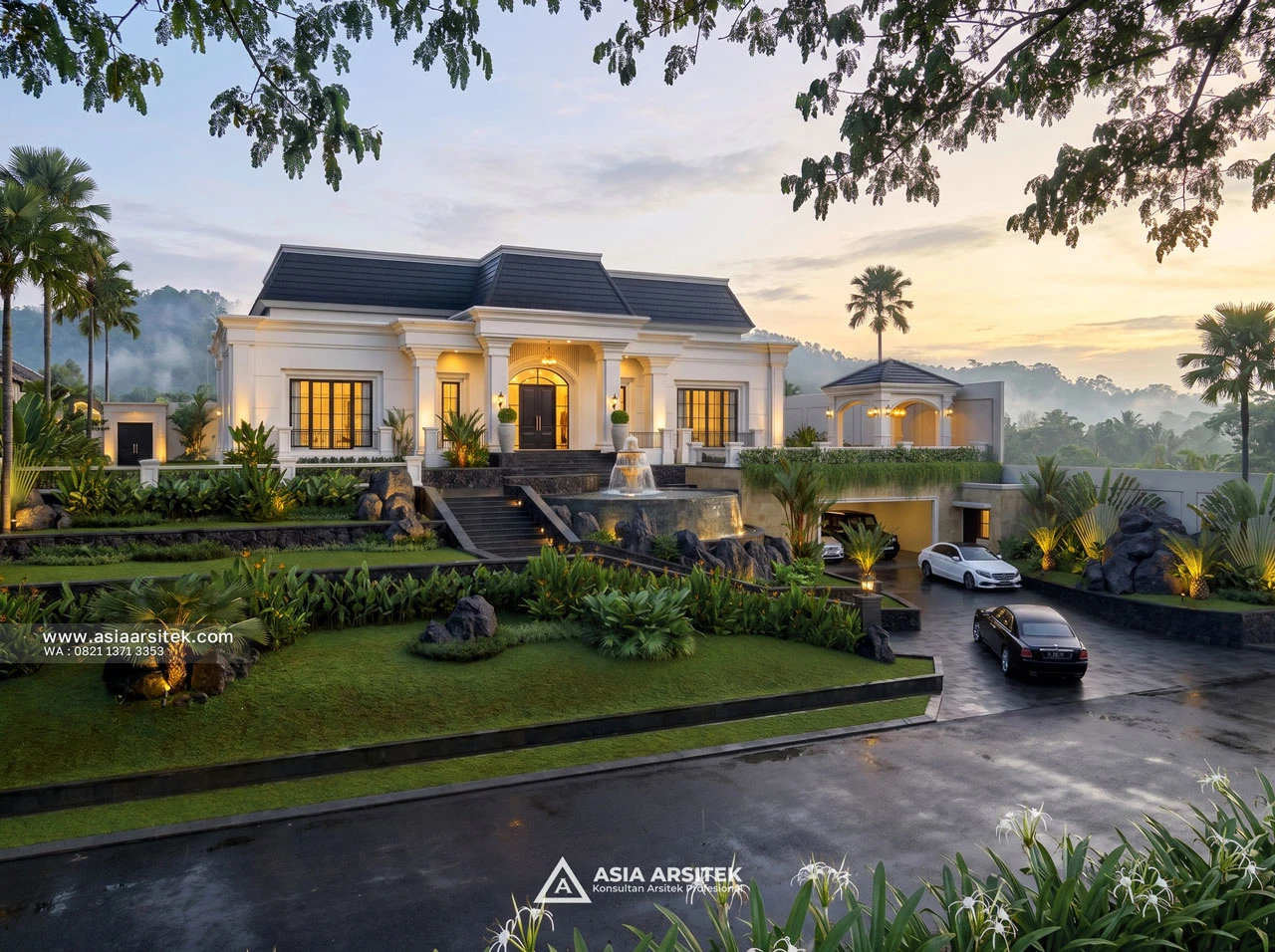 Desain Tampak Depan Rumah Klasik 1 Lantai Ibu WN di Megamendung Bogor