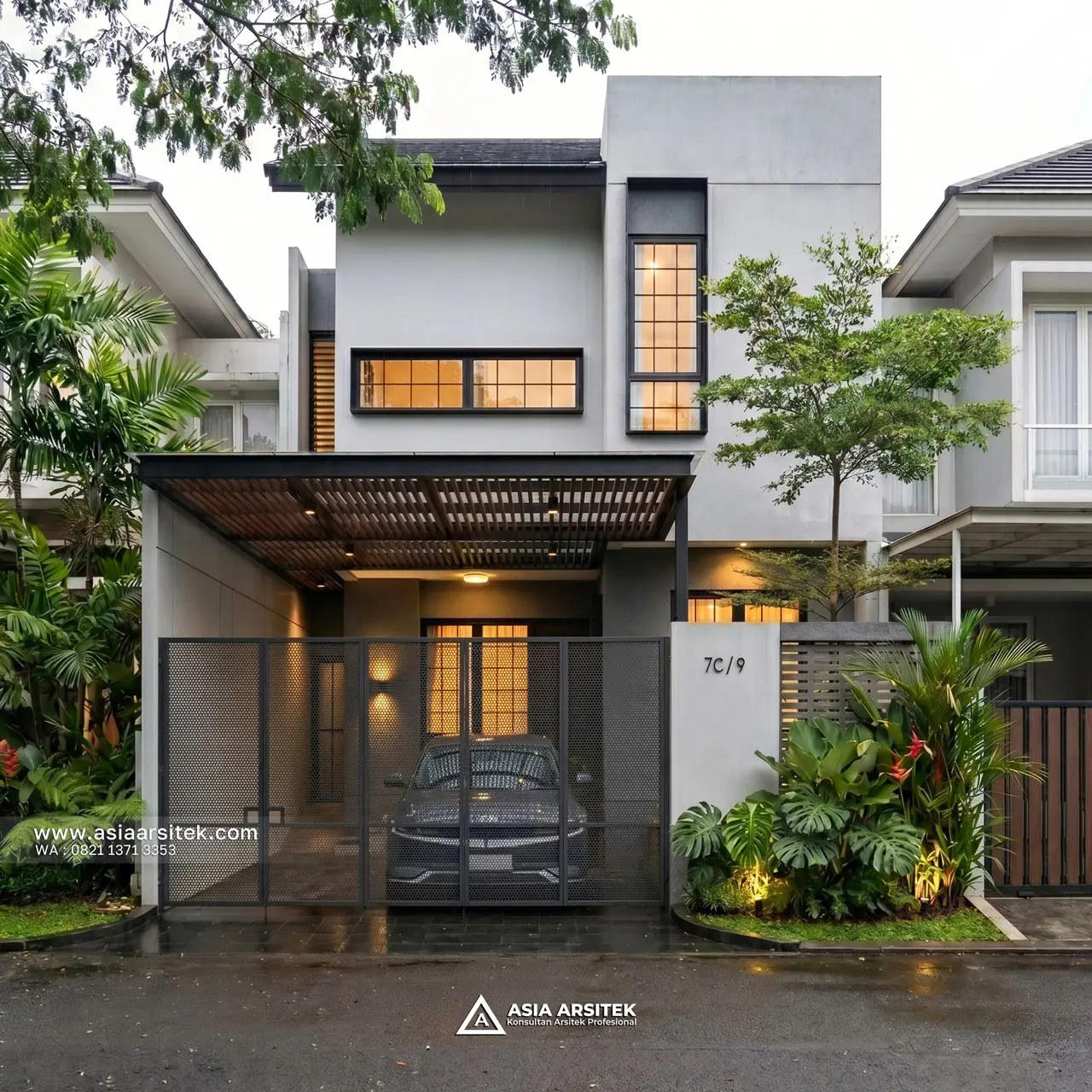 Desain Tampak Depan Rumah Minimalis Modern 2 Lantai Ibu KMA di Kemayoran Jakarta Pusat