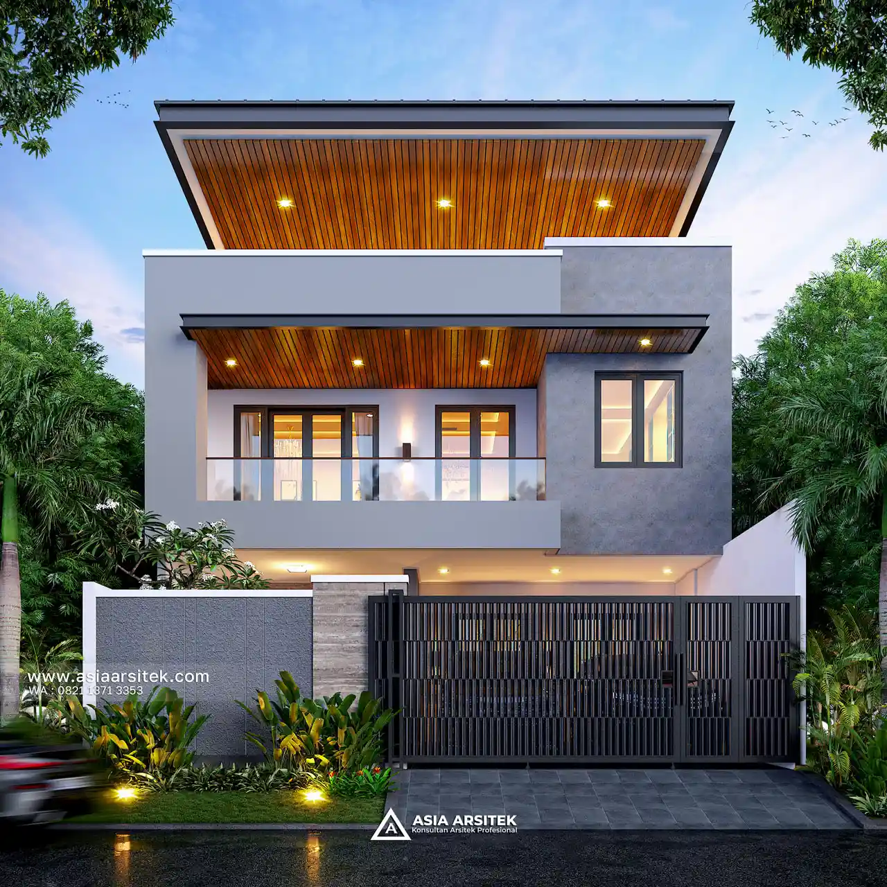 Desain Tampak Depan Rumah Minimalis Modern 3 Lantai Bapak LO di Kalideres Jakarta Barat