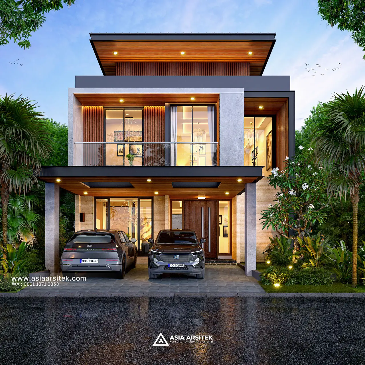 Desain Tampak Depan Rumah Modern 2 Lantai Bapak AFR di BSD Tangerang Selatan